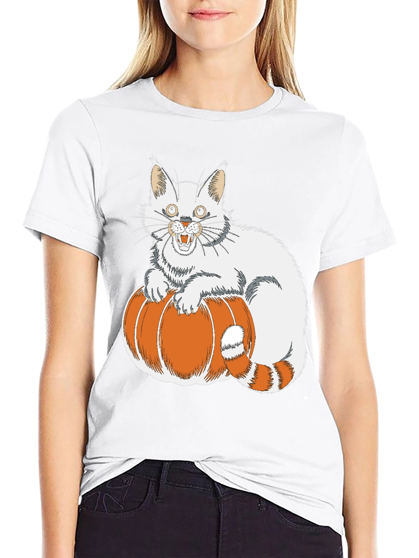 Halloween Cat on Pumpkin T-Shirt