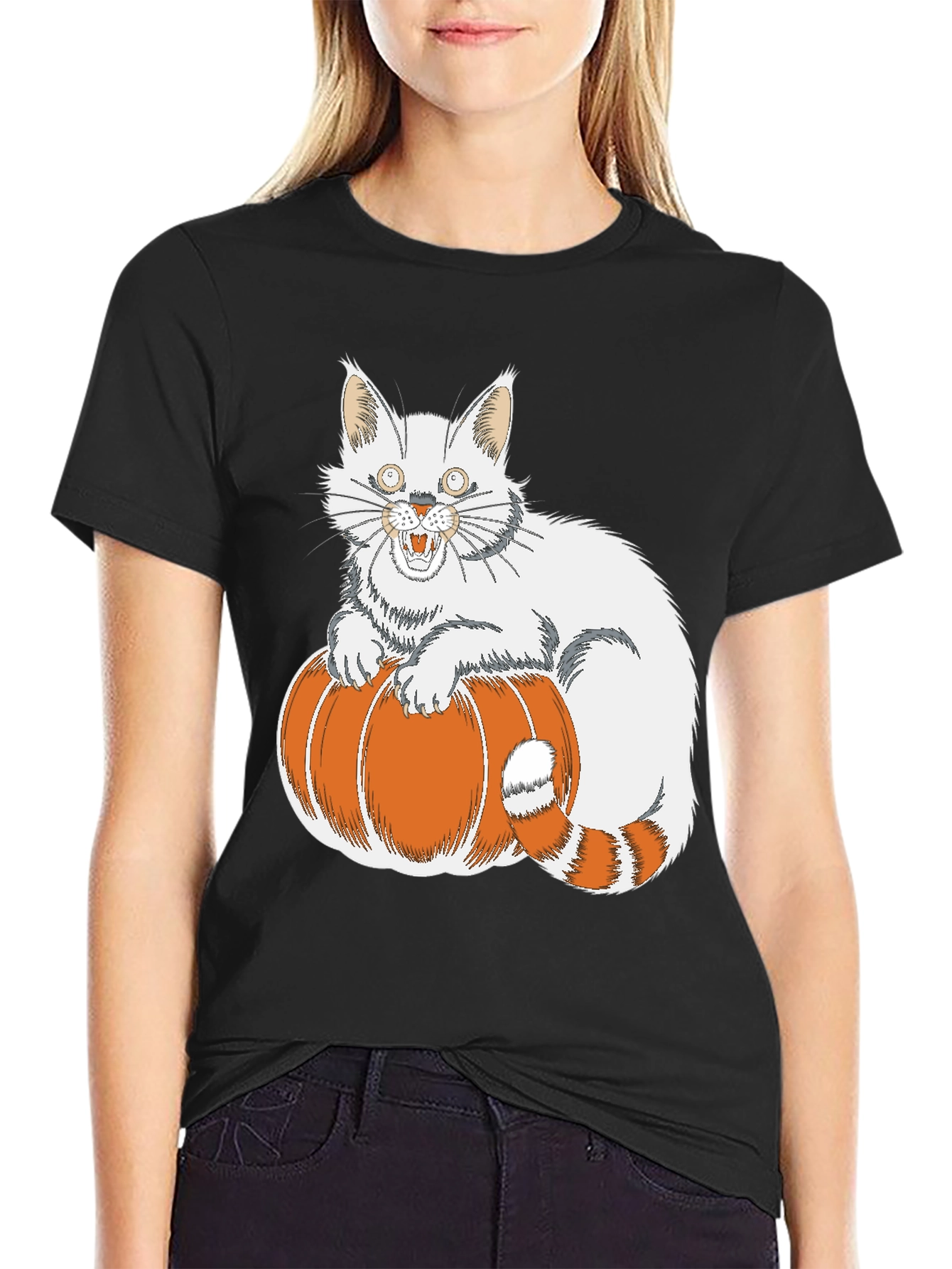 Halloween Cat on Pumpkin T-Shirt