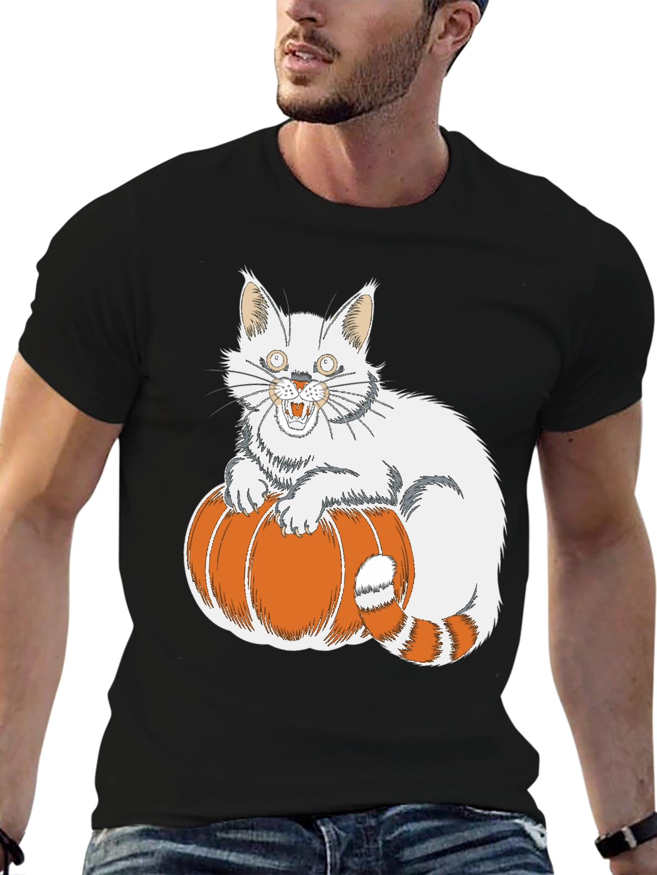 Halloween Cat on Pumpkin T-Shirt