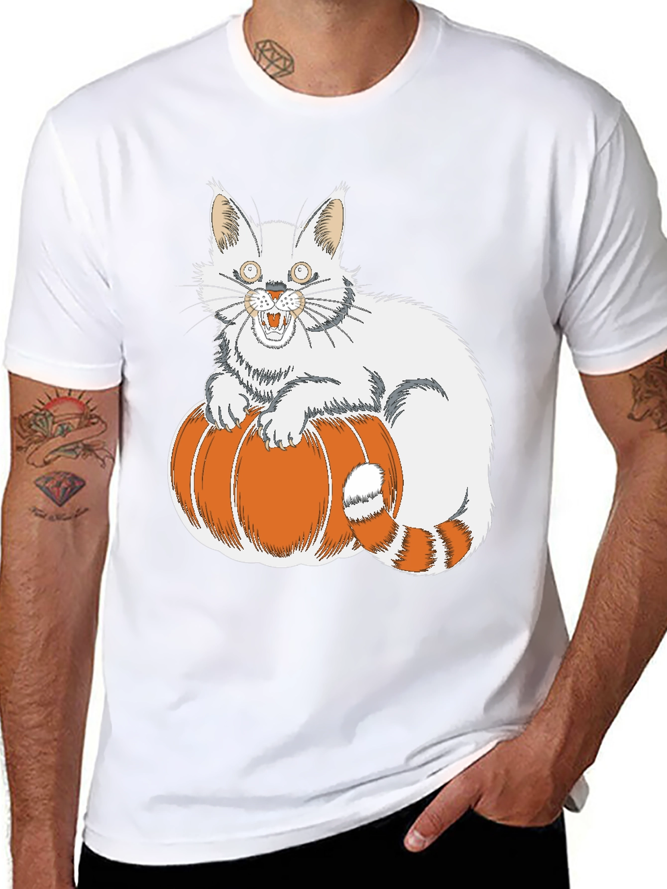 Halloween Cat on Pumpkin T-Shirt
