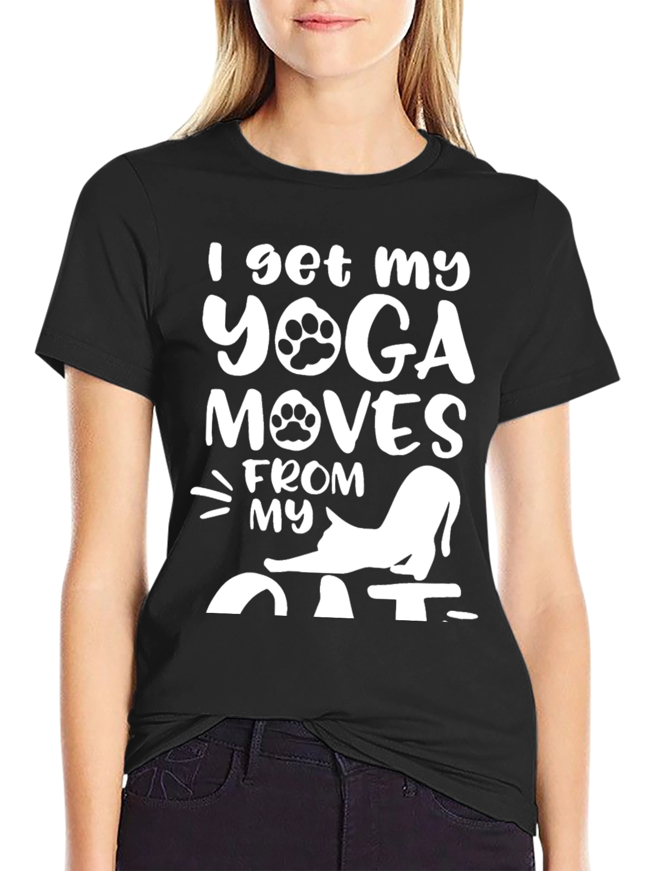 Yoga Moves Cat Graphic Tee - Black