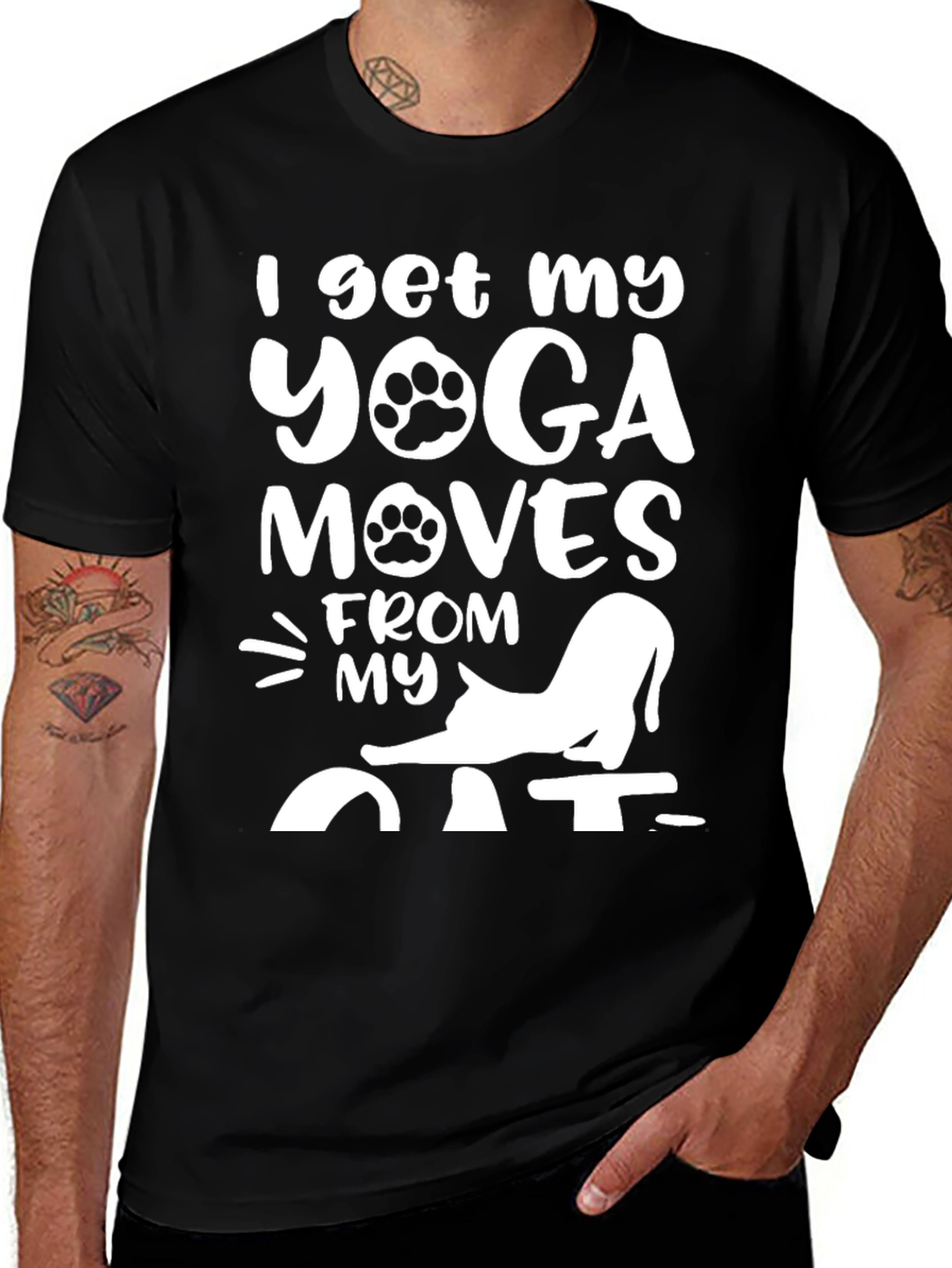 Yoga Moves Cat Graphic Tee - Black