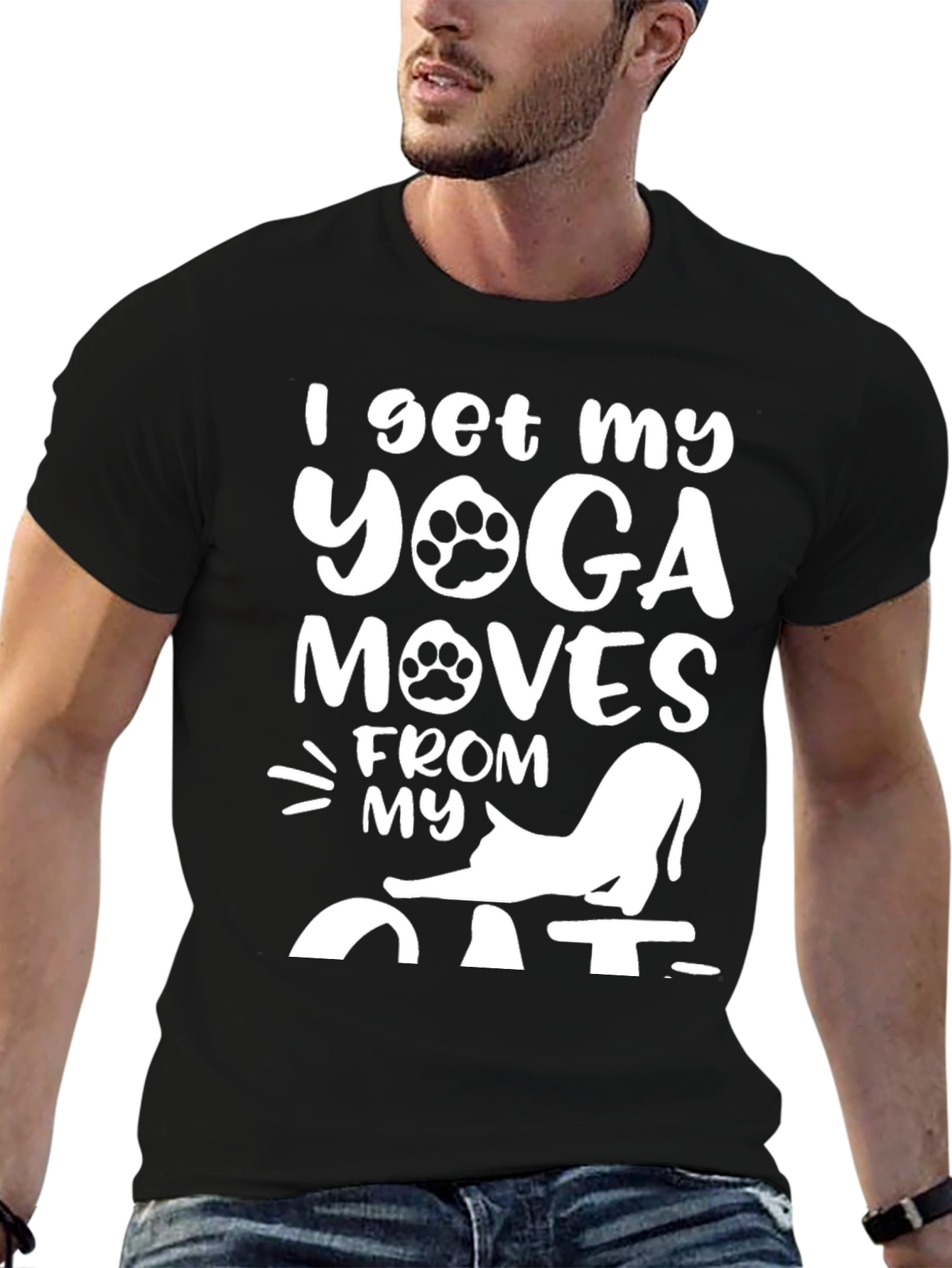Yoga Moves Cat Graphic Tee - Black