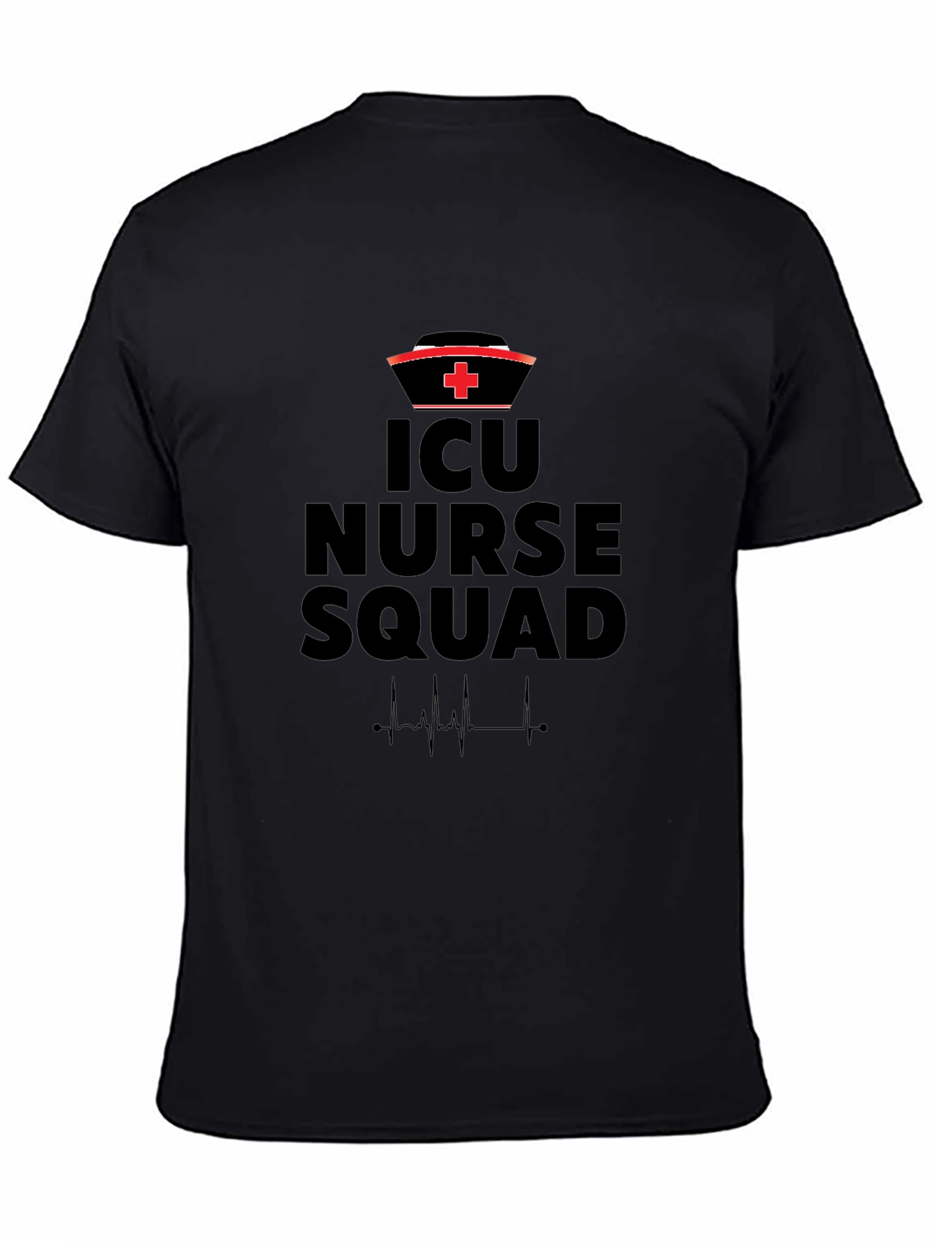ICU Nurse Squad Black T-Shirt - Heartbeat Design