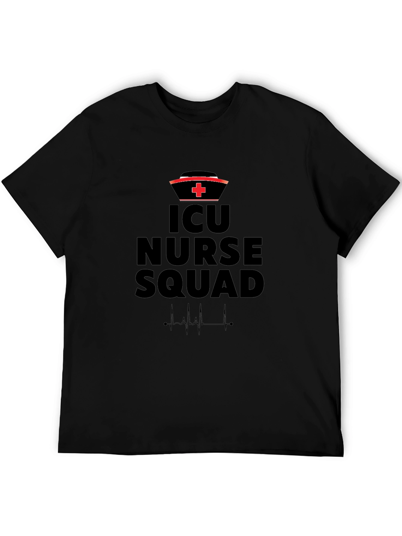 ICU Nurse Squad Black T-Shirt - Heartbeat Design