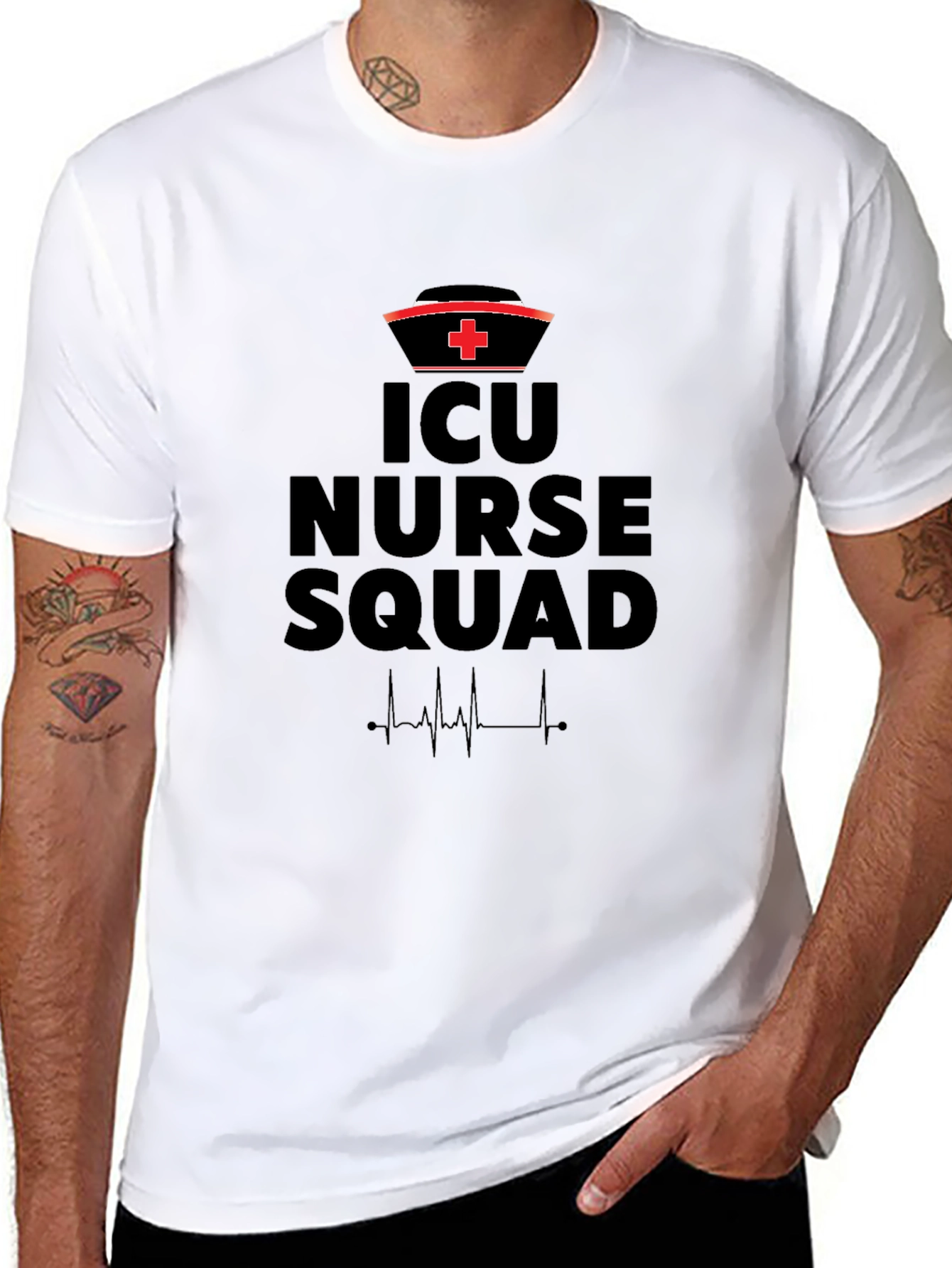 ICU Nurse Squad Black T-Shirt - Heartbeat Design