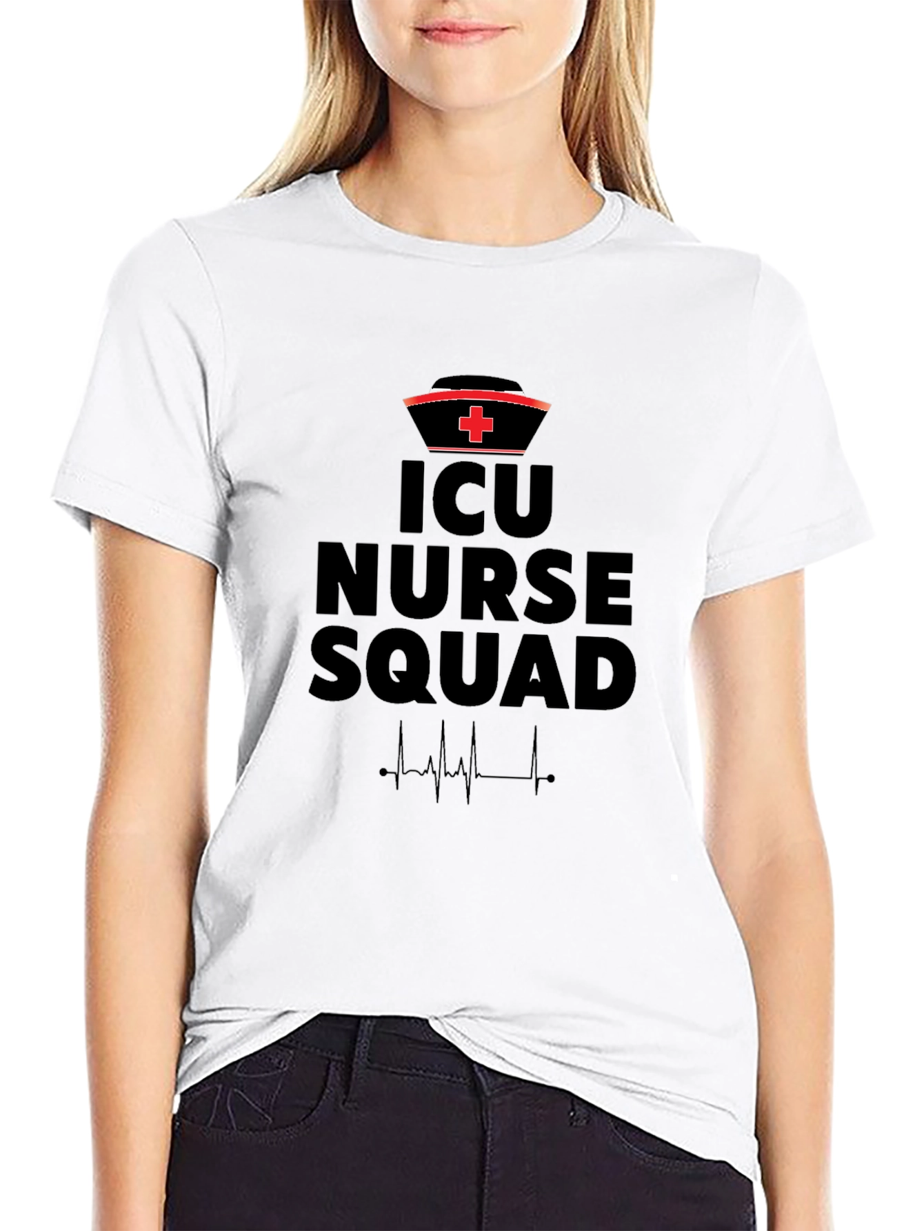 ICU Nurse Squad Black T-Shirt - Heartbeat Design