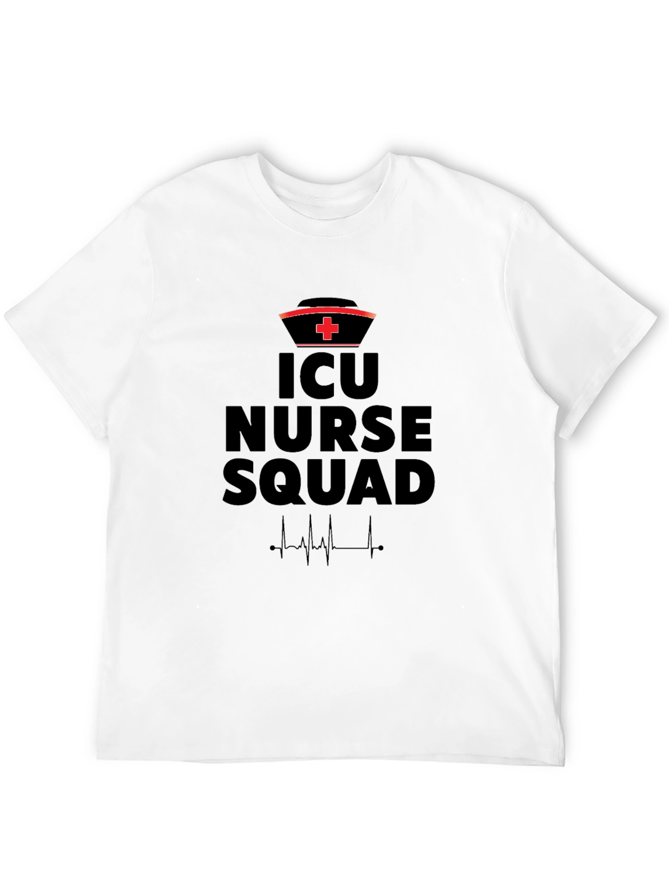 ICU Nurse Squad Black T-Shirt - Heartbeat Design