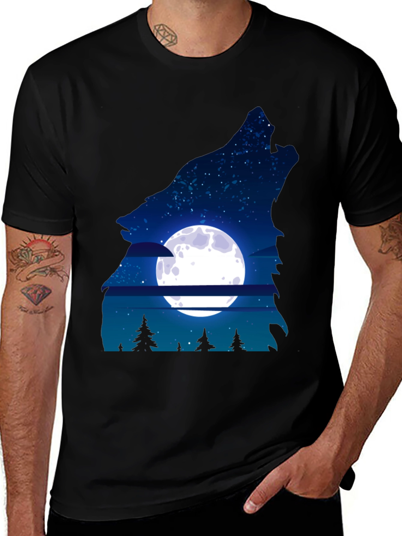 Wolf Moon Graphic Tee - Mens Black T-Shirt