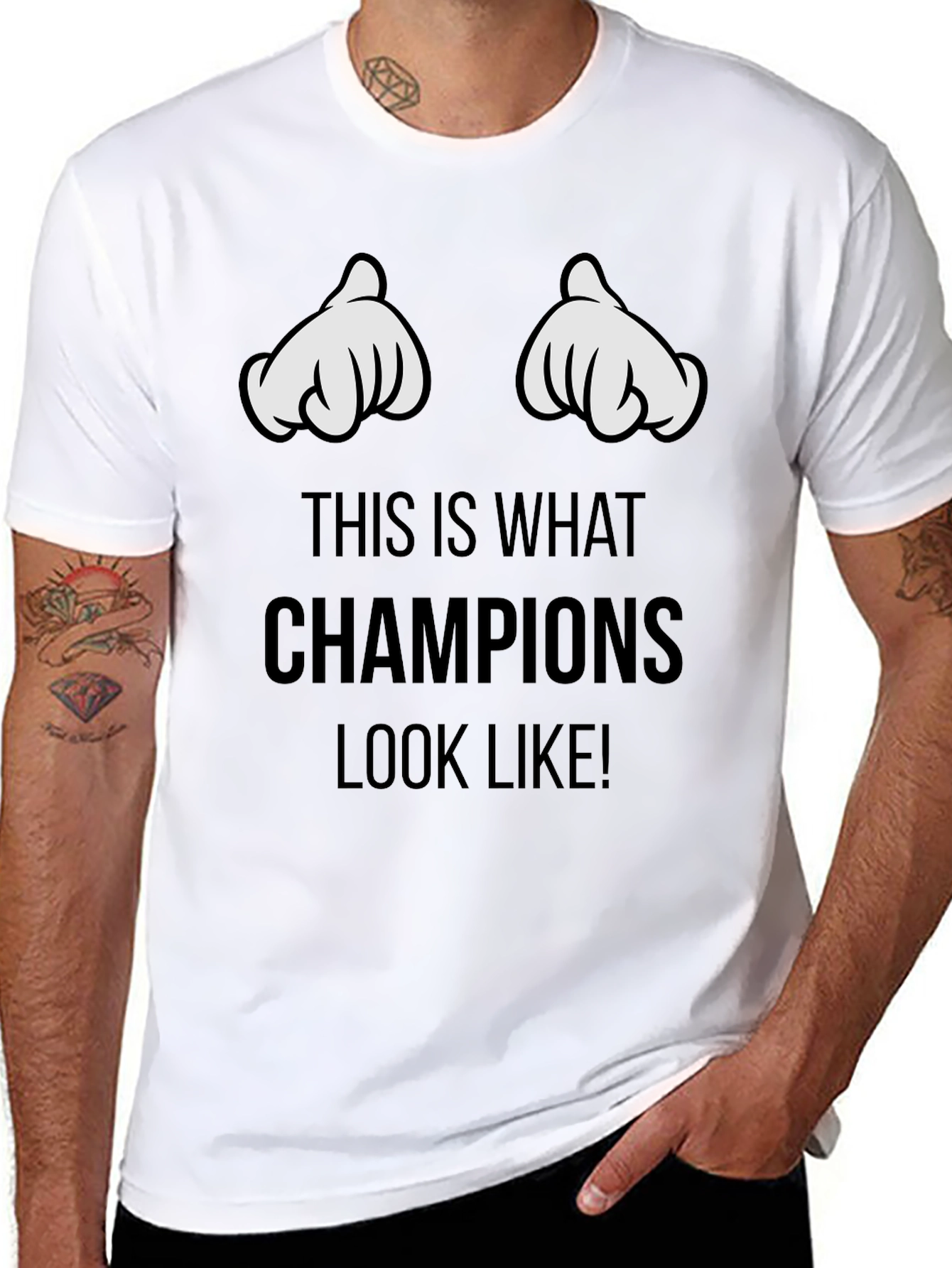 Champions Graphic T-Shirt - Black Crew Neck Tee