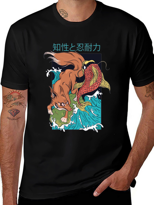 Fox and Koi Carp T-Shirt - Japanese Inspired Design
