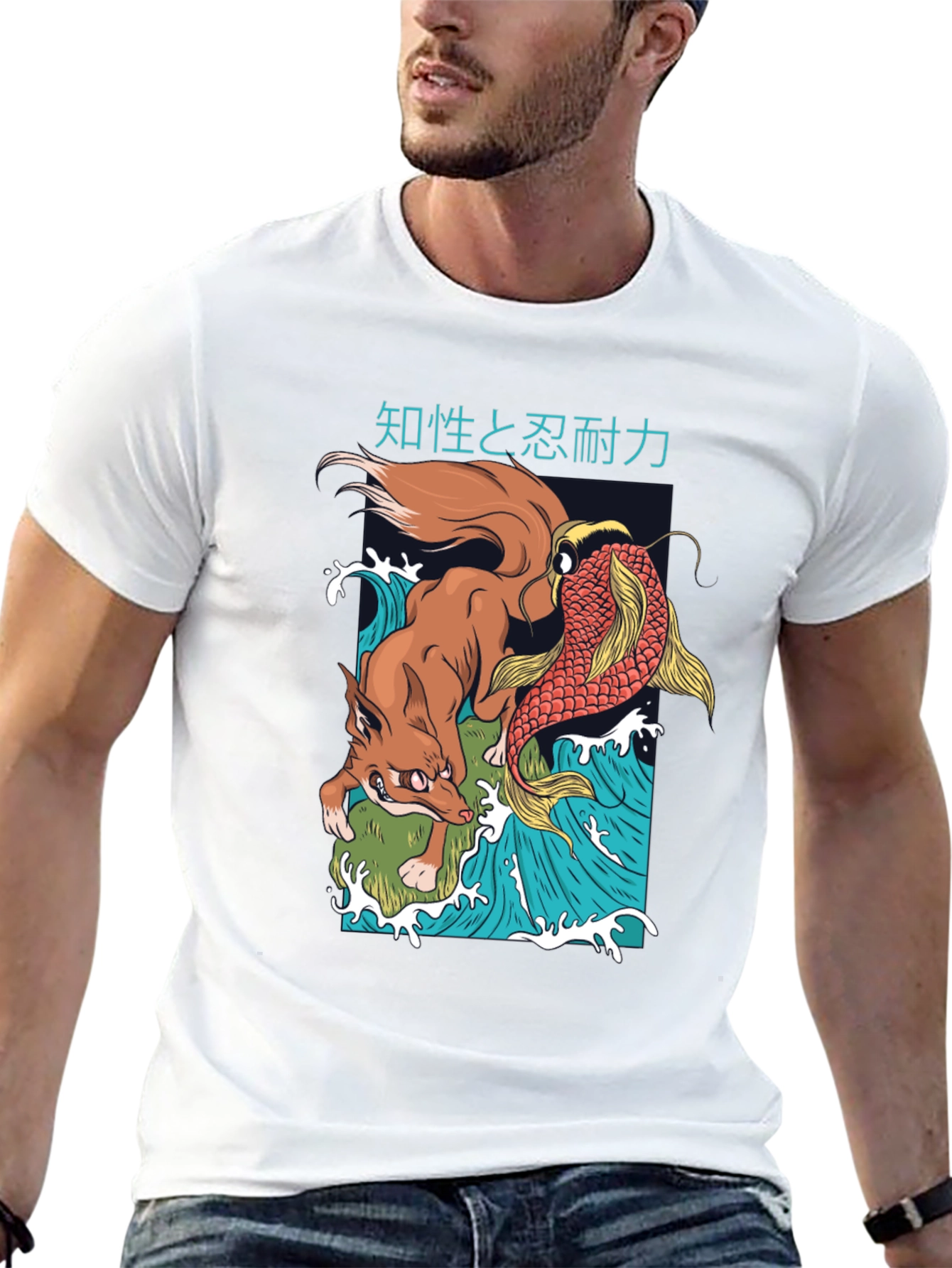 Fox and Koi Carp T-Shirt - Japanese Inspired Design