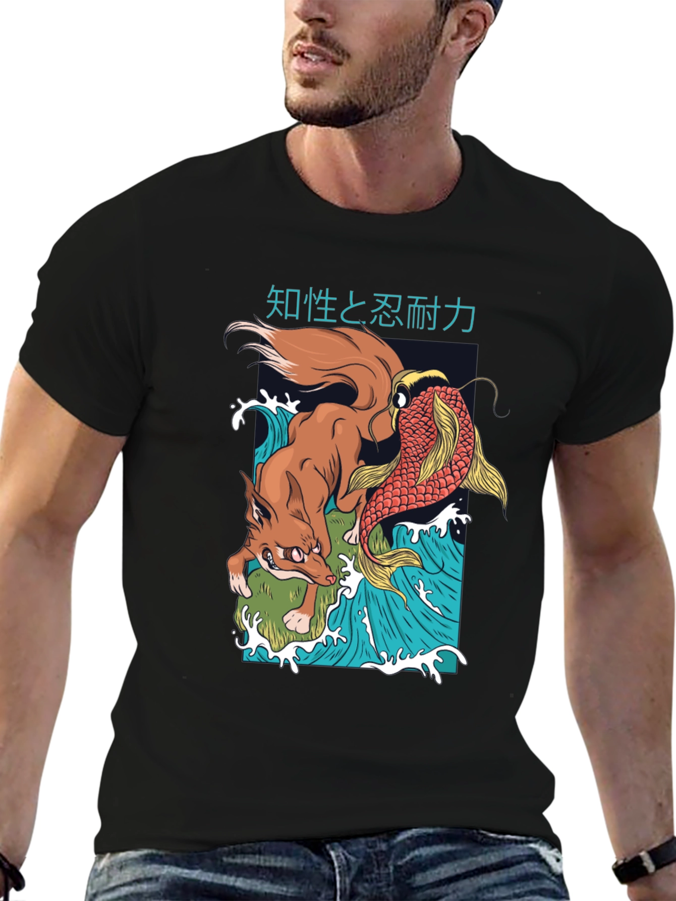 Fox and Koi Carp T-Shirt - Japanese Inspired Design