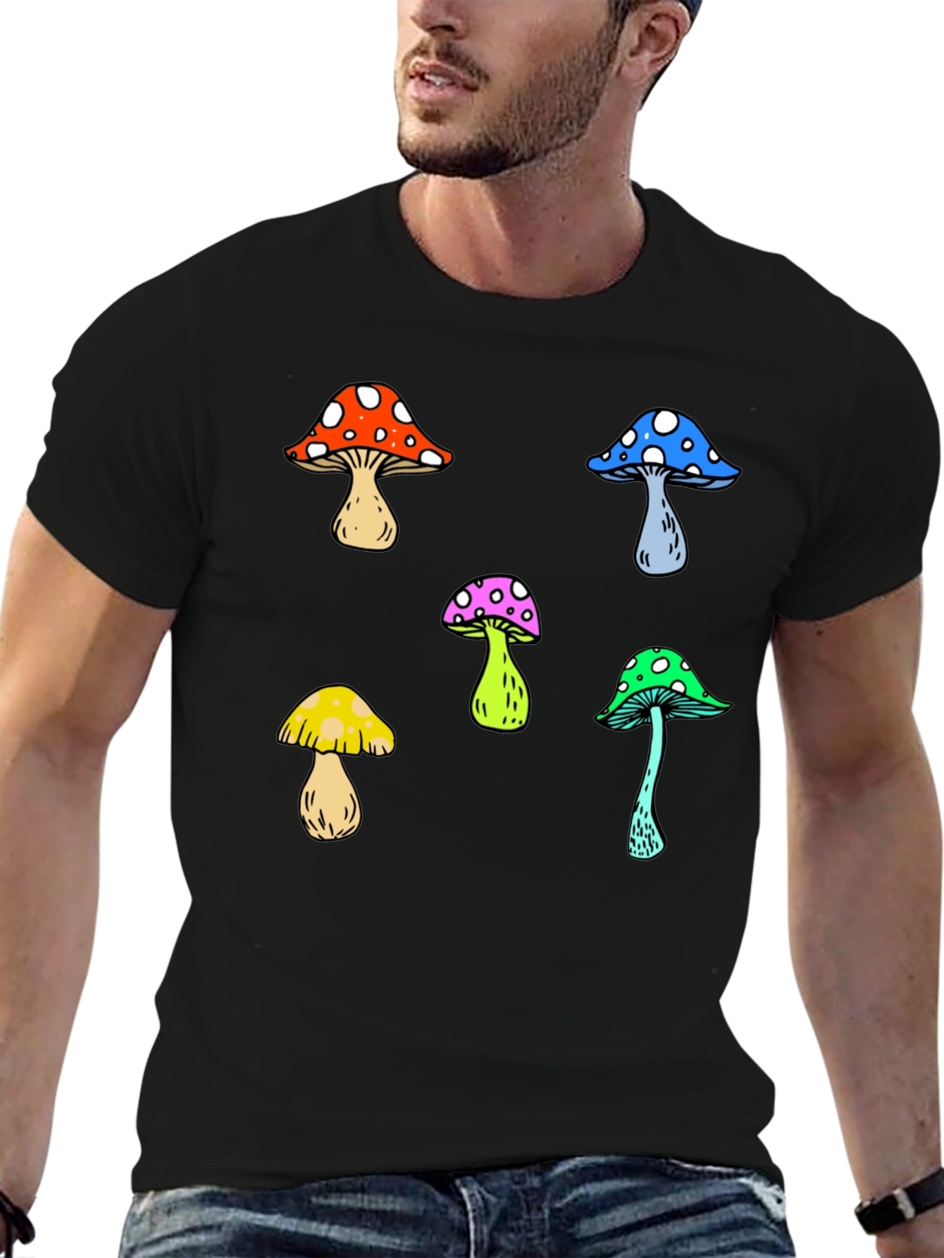 Funky Mushroom Graphic Tee - Unisex Black T-Shirt