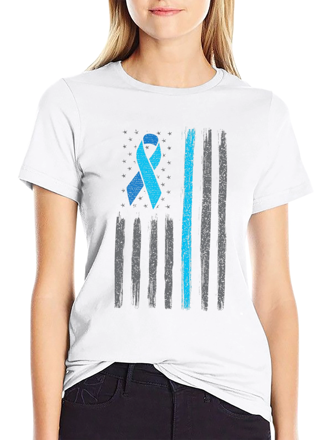 Blue Awareness Ribbon Flag Graphic Tee