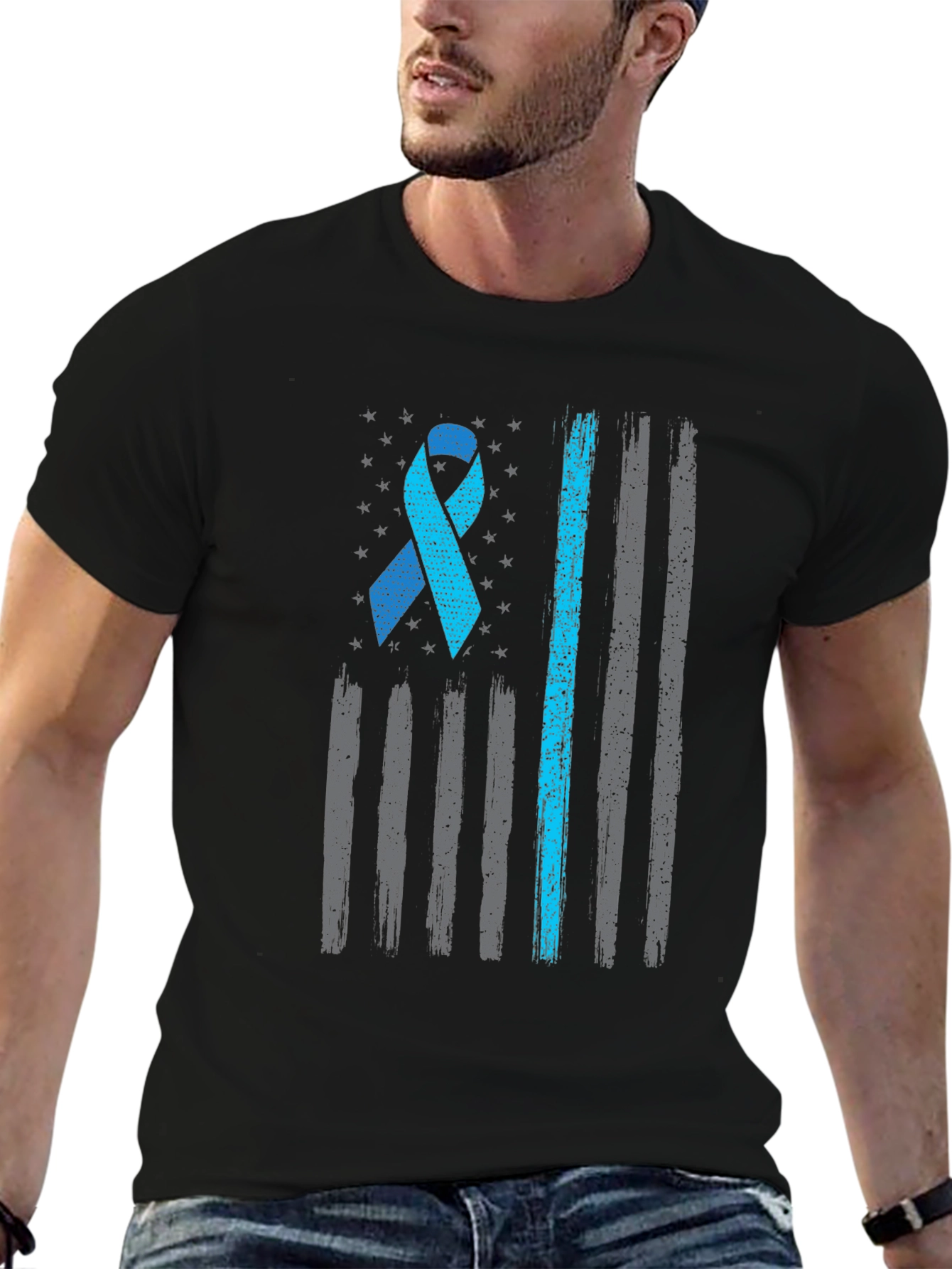 Blue Awareness Ribbon Flag Graphic Tee