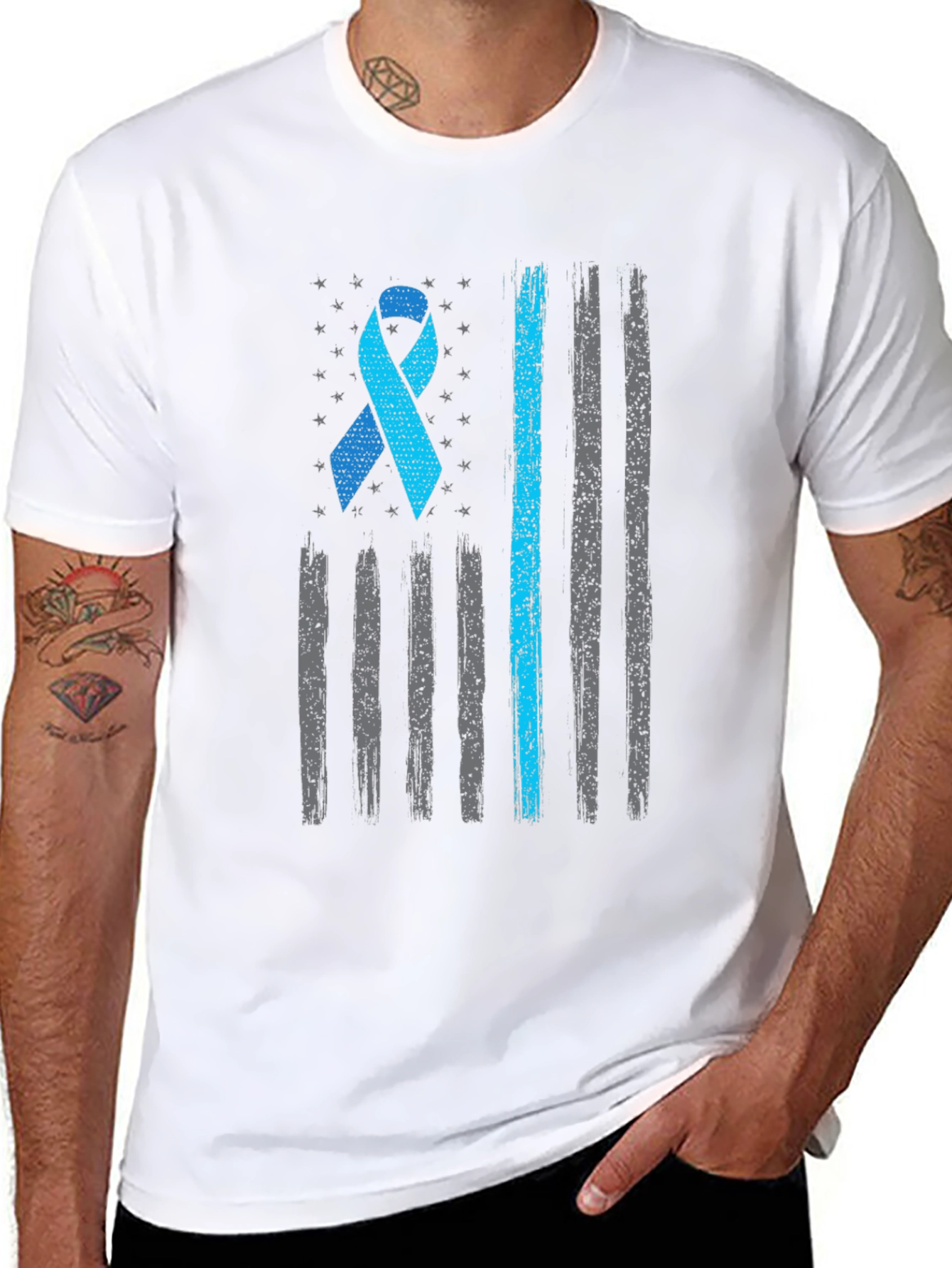 Blue Awareness Ribbon Flag Graphic Tee