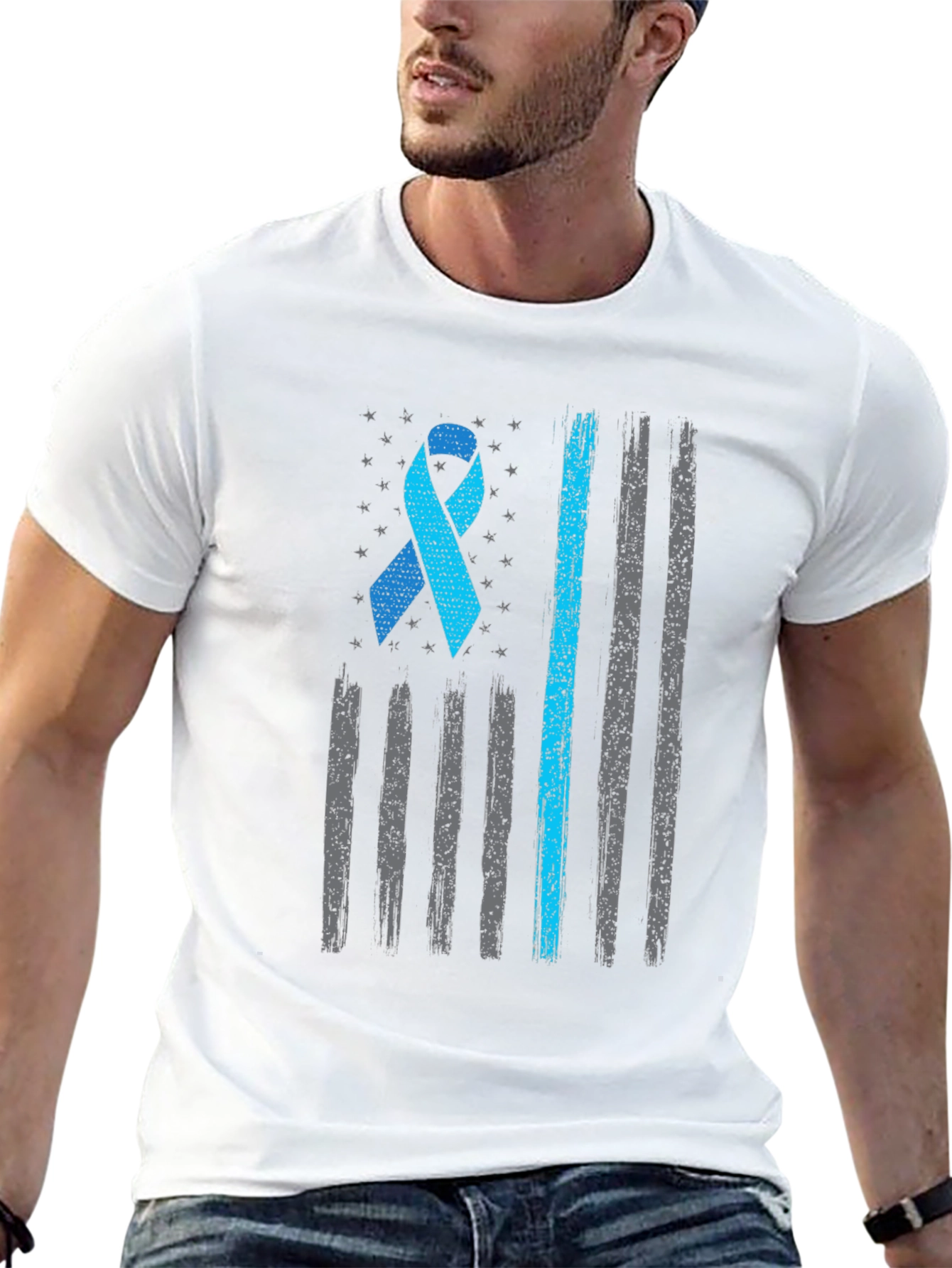Blue Awareness Ribbon Flag Graphic Tee