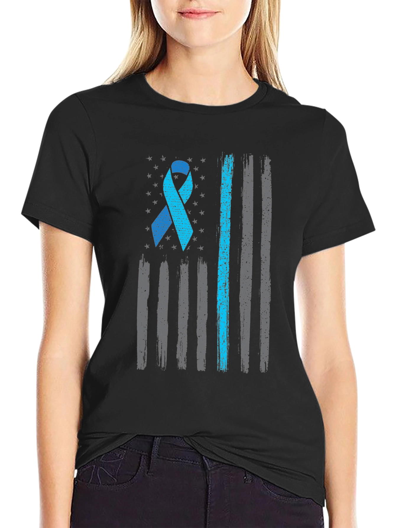 Blue Awareness Ribbon Flag Graphic Tee