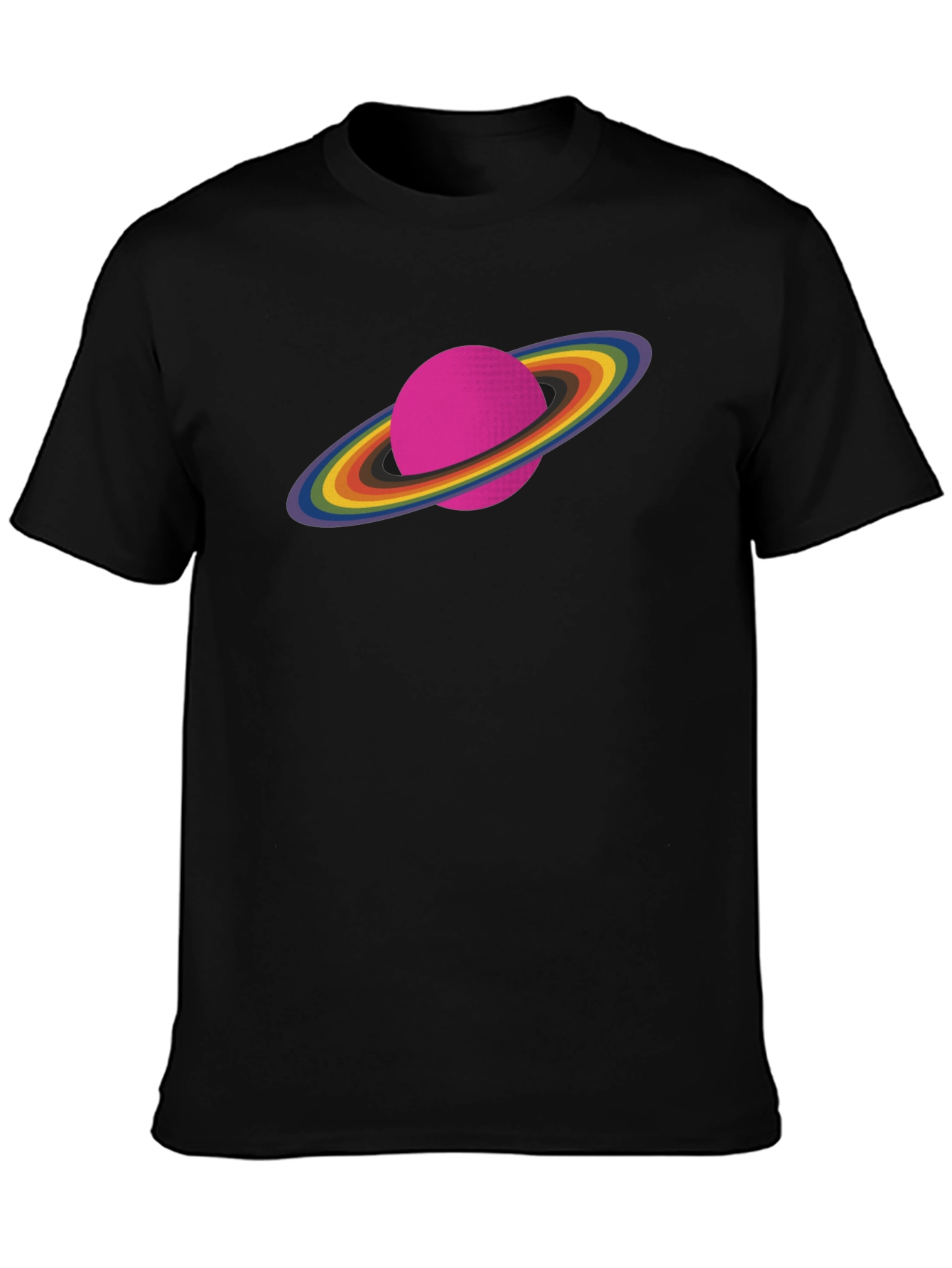 Rainbow Saturn Graphic Tee - Unisex Black T-Shirt