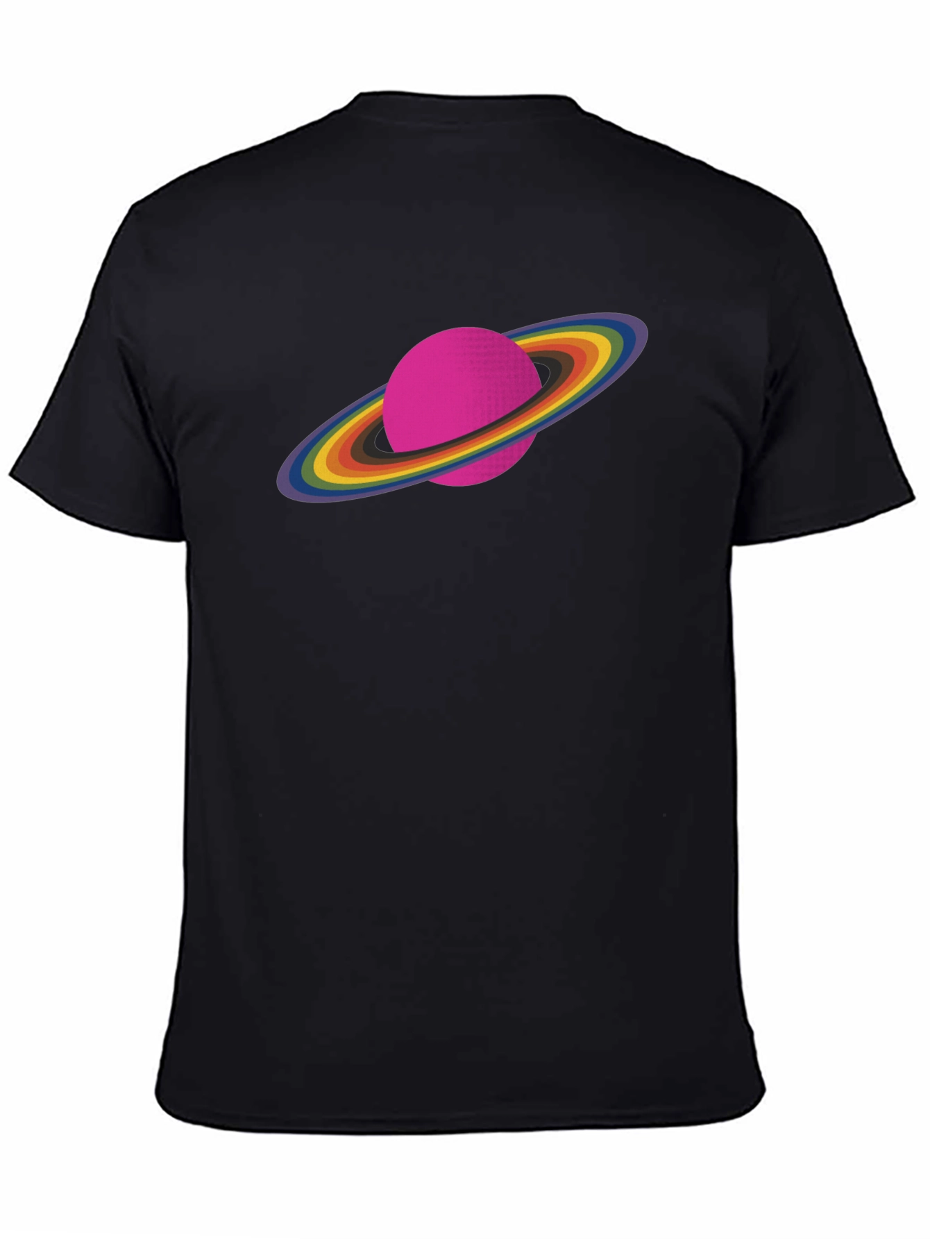 Rainbow Saturn Graphic Tee - Unisex Black T-Shirt