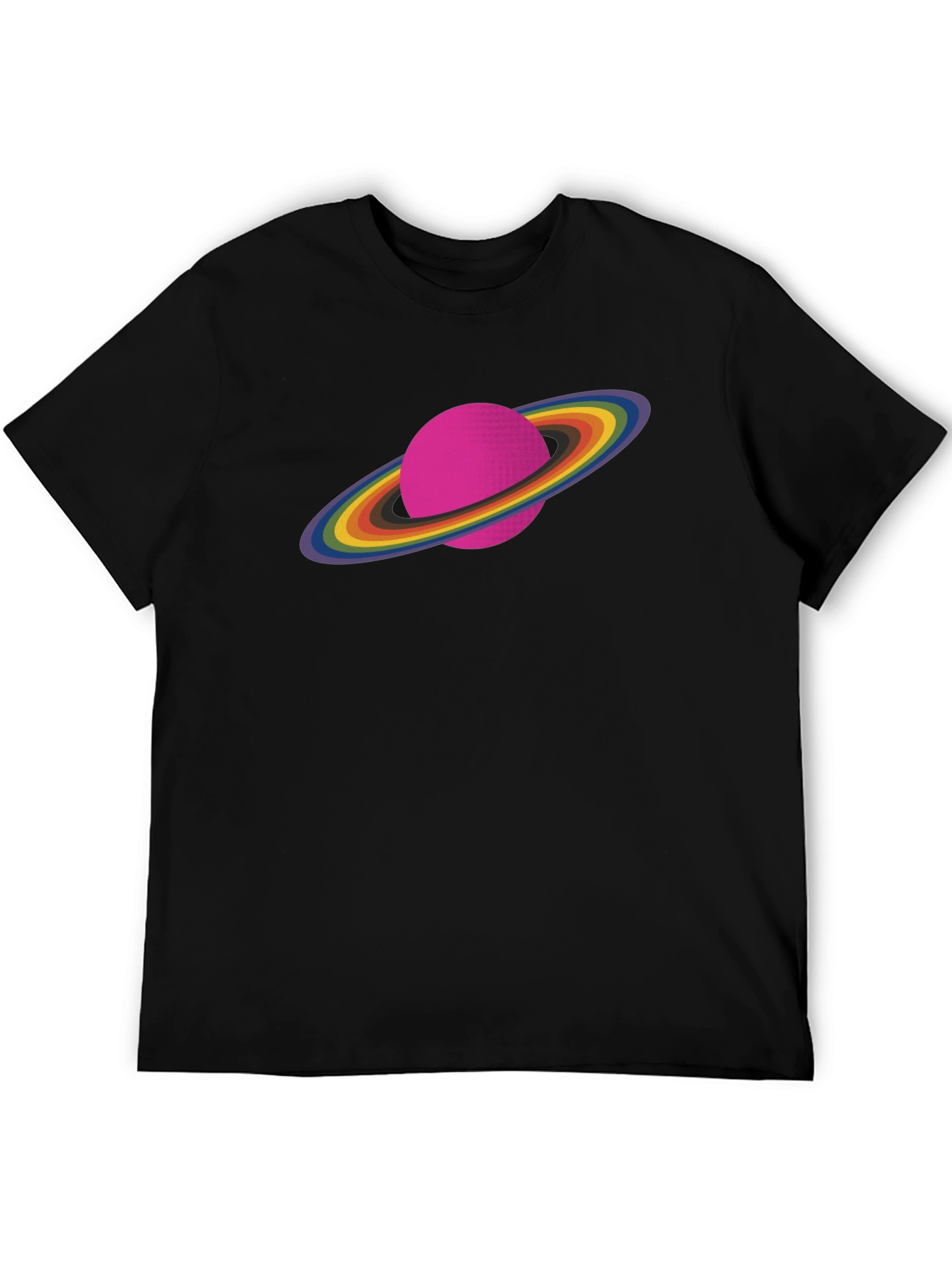 Rainbow Saturn Graphic Tee - Unisex Black T-Shirt