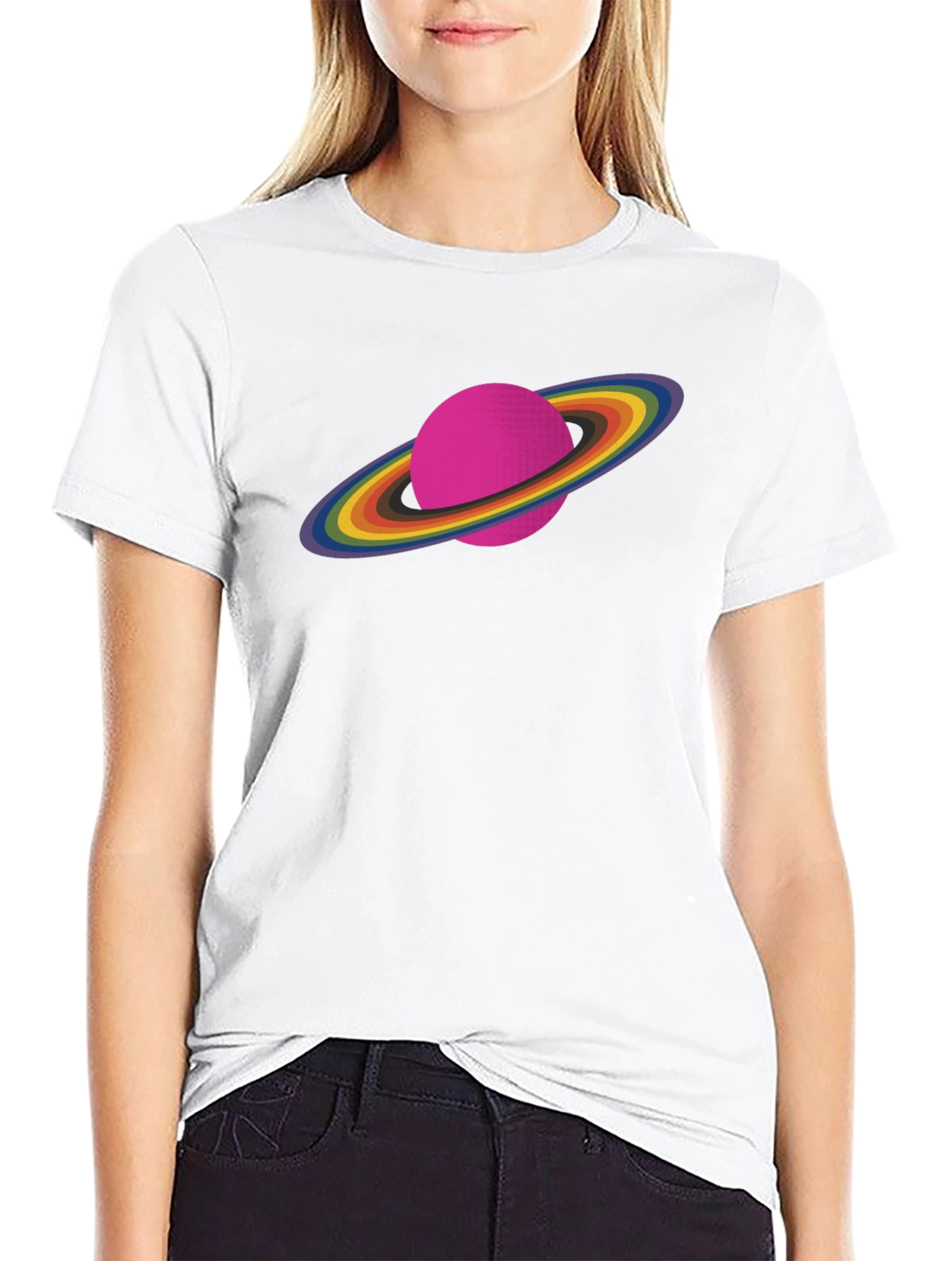 Rainbow Saturn Graphic Tee - Unisex Black T-Shirt