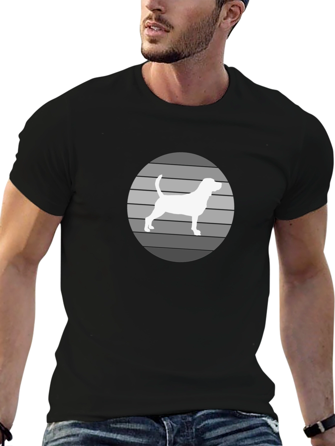 Dog Silhouette Striped Circle T-Shirt