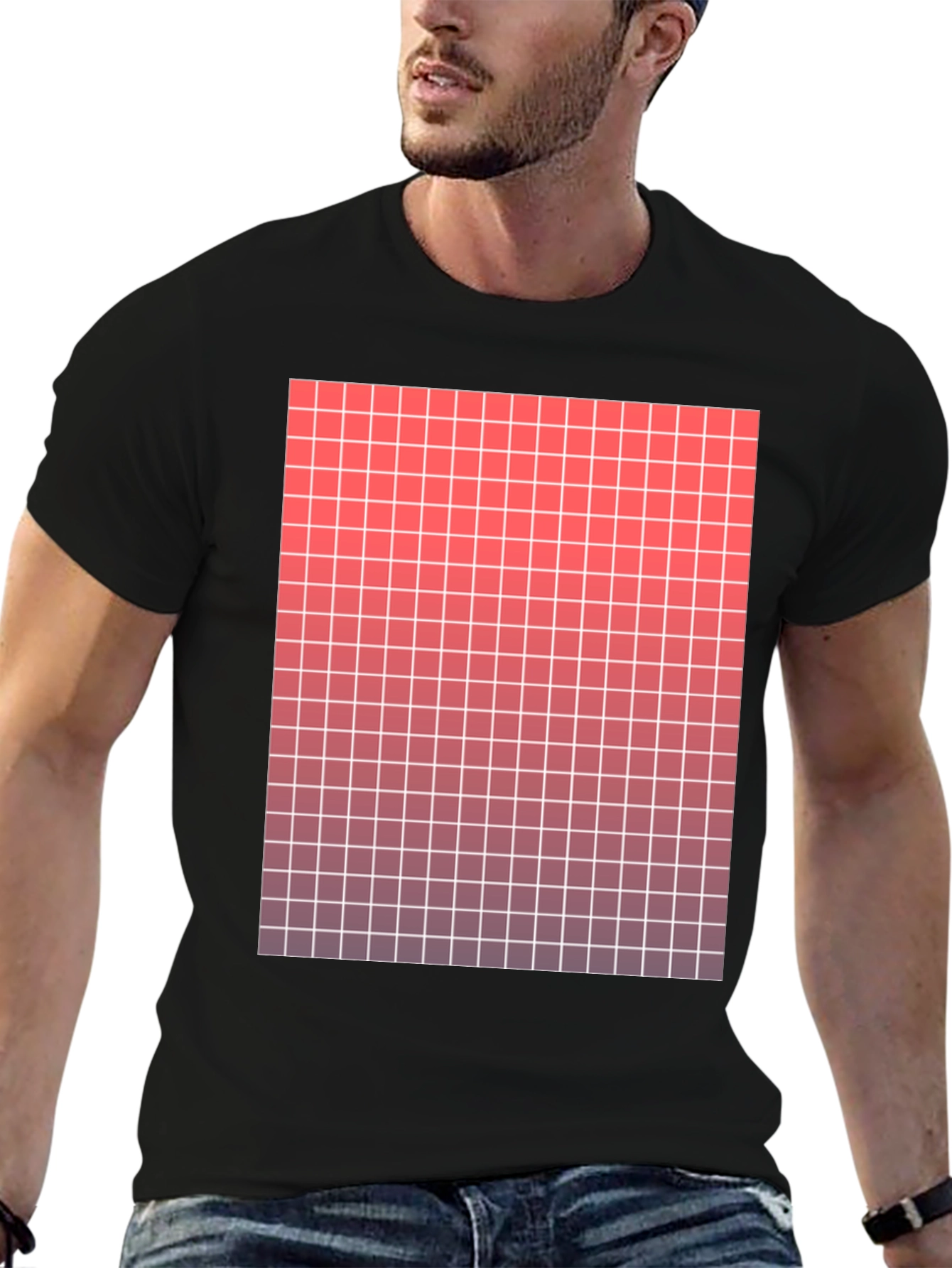 Gradient Grid Graphic Tee - Modern Casual Style