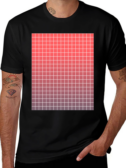 Gradient Grid Graphic Tee - Modern Casual Style