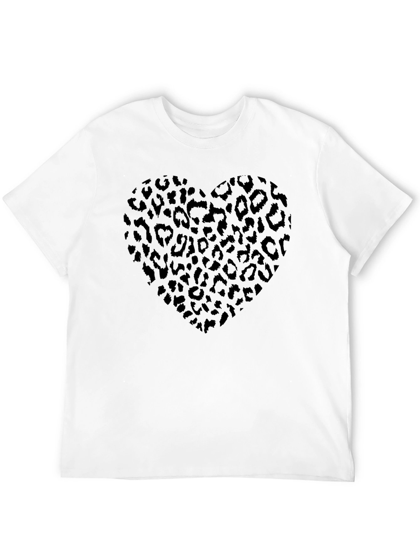 Leopard Print Heart Tee - Stylish Crew Neck Top