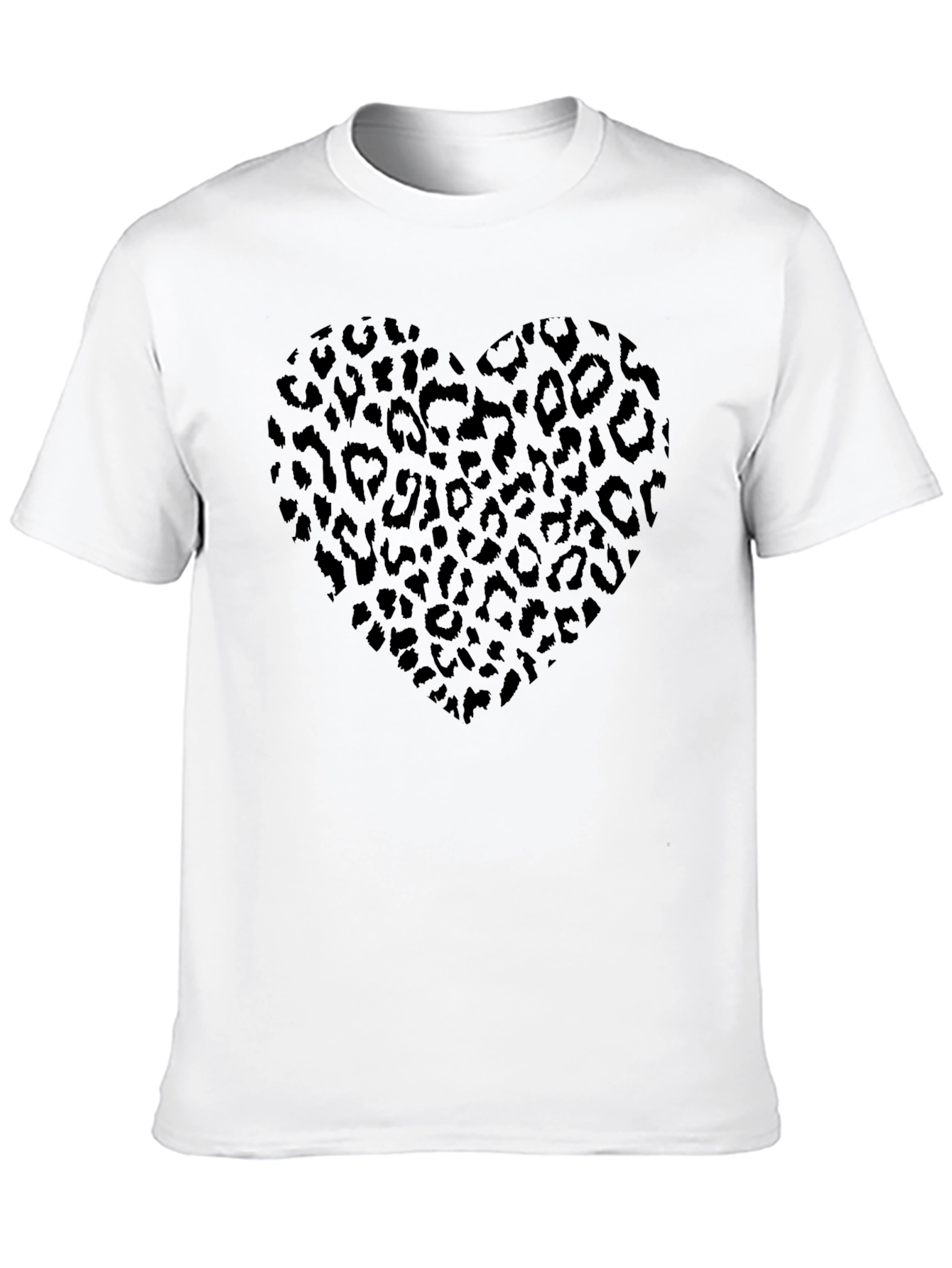 Leopard Print Heart Tee - Stylish Crew Neck Top