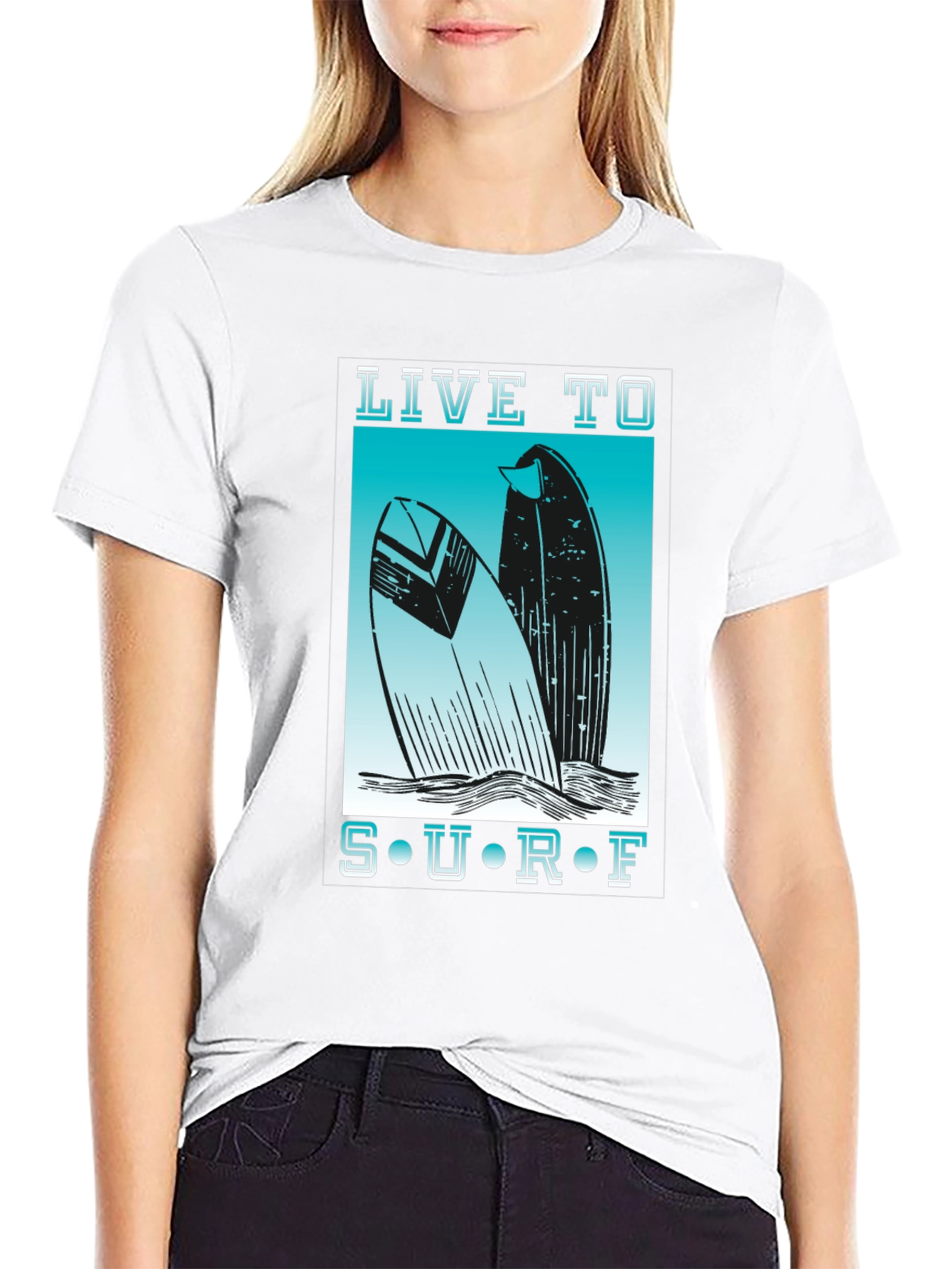 Live to Surf Graphic Tee - Black Cotton T-Shirt