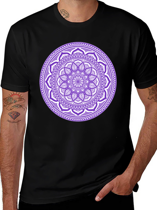 Black Tee with Purple Mandala Design