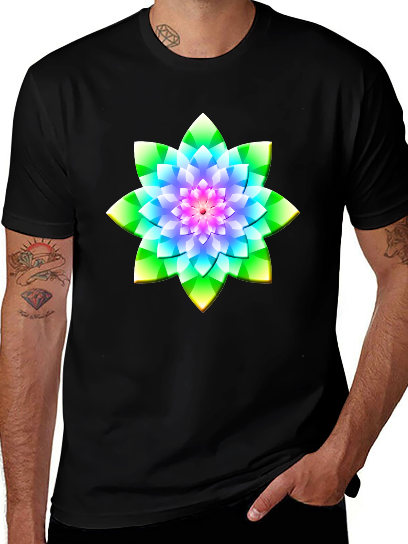 Floral Mandala Graphic Tee - Soft Black Cotton