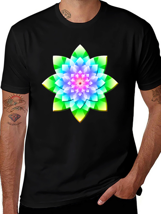 Floral Mandala Graphic Tee - Soft Black Cotton