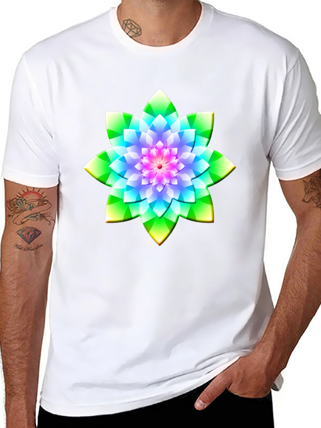Floral Mandala Graphic Tee - Soft Black Cotton