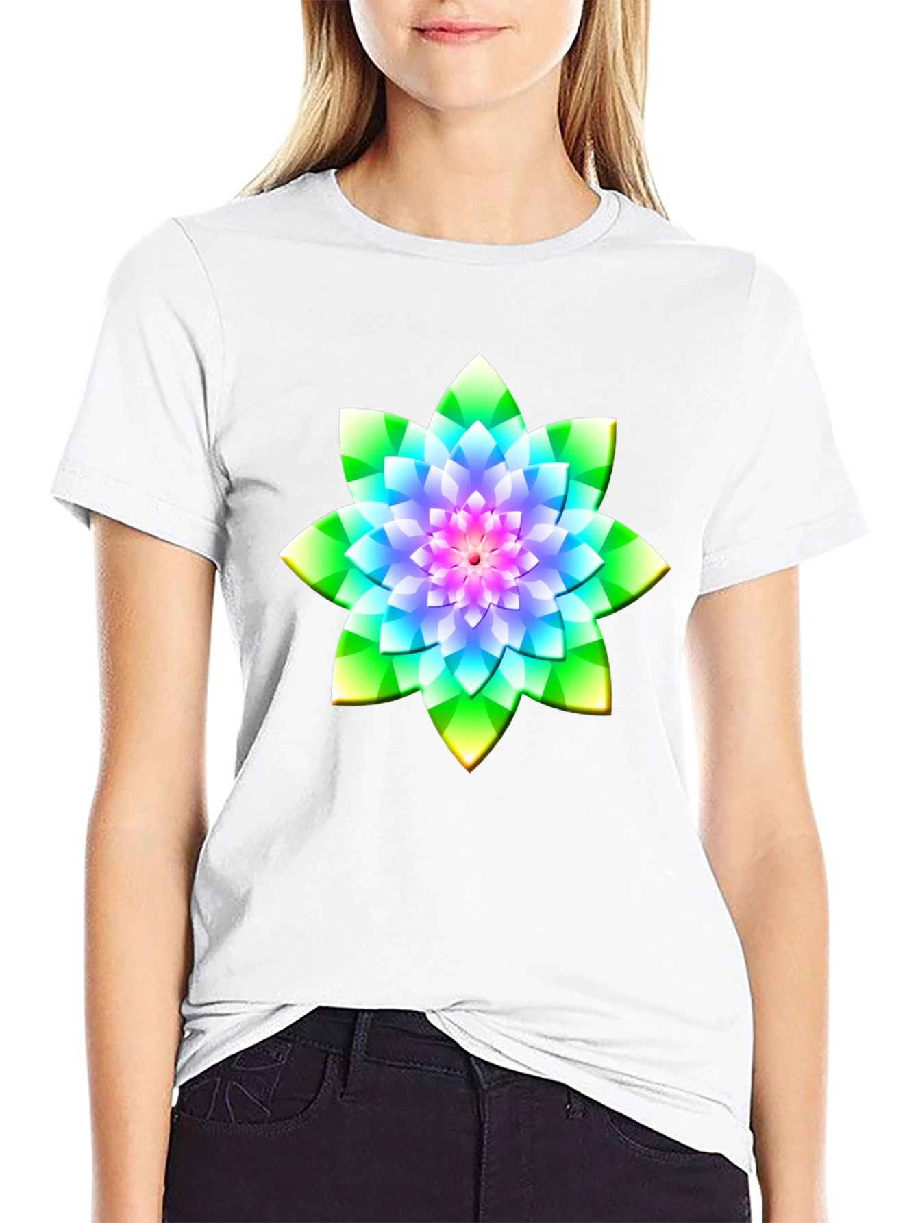 Floral Mandala Graphic Tee - Soft Black Cotton