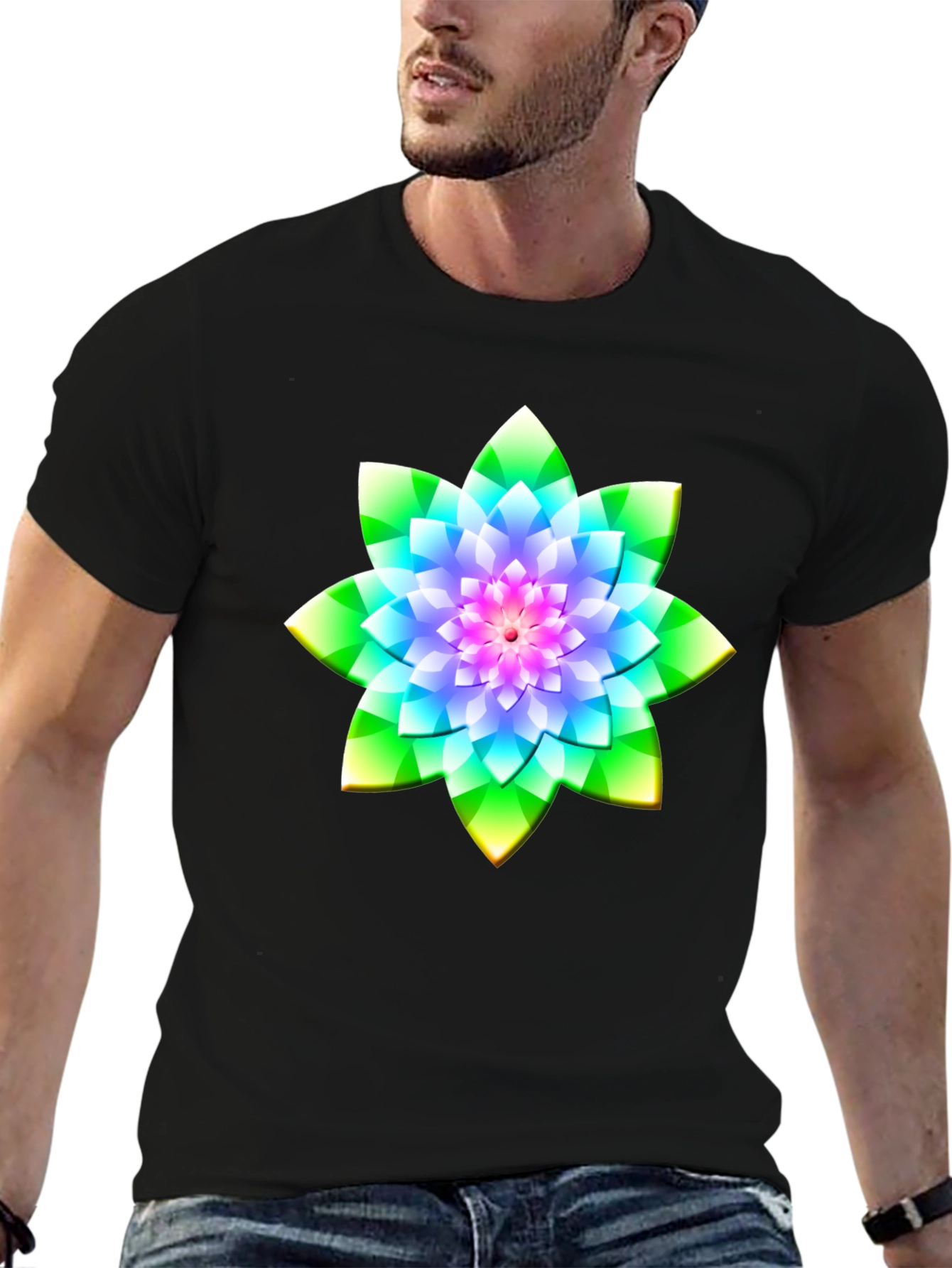 Floral Mandala Graphic Tee - Soft Black Cotton