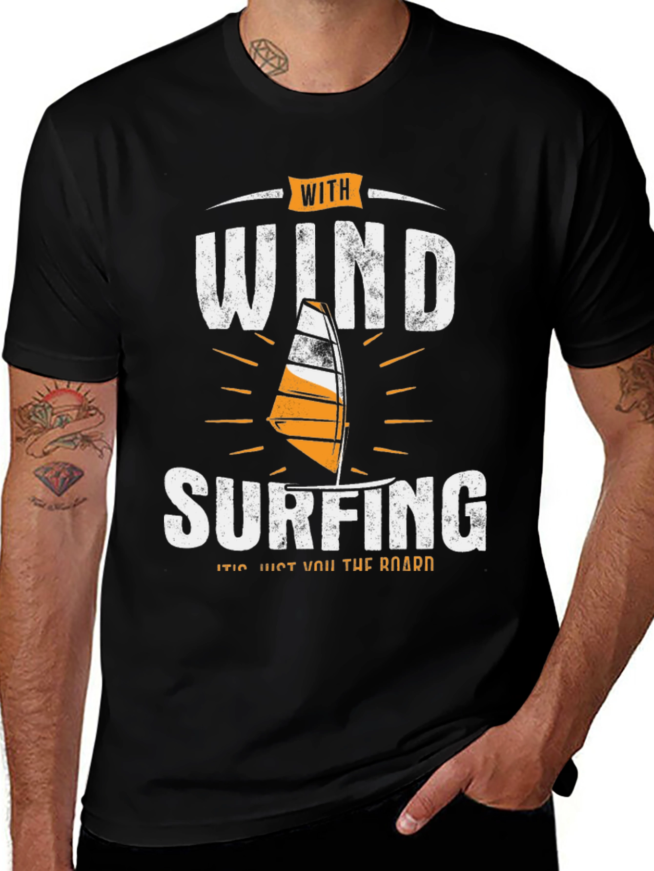 With Wind Surfing Mens Black T-Shirt