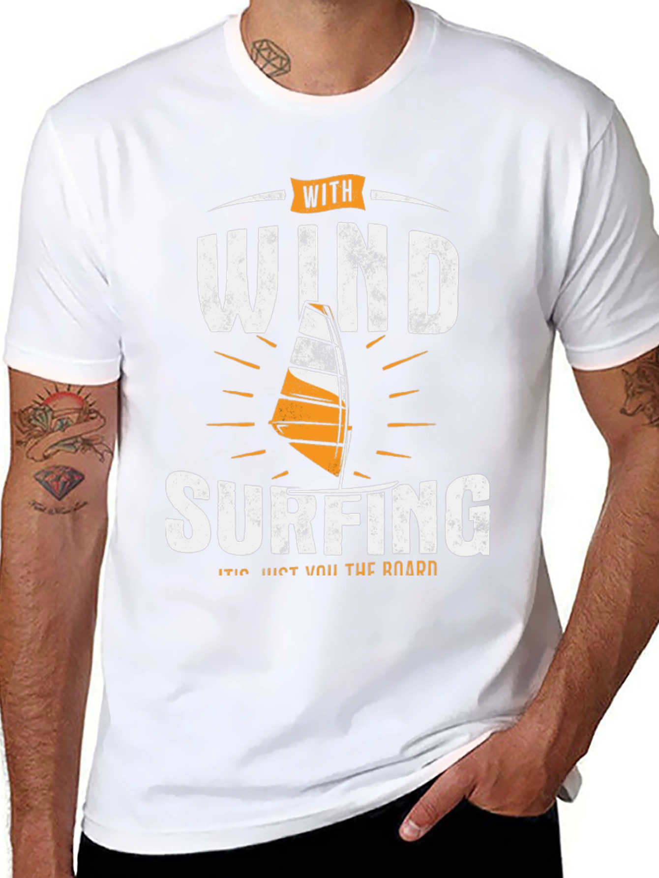 With Wind Surfing Mens Black T-Shirt