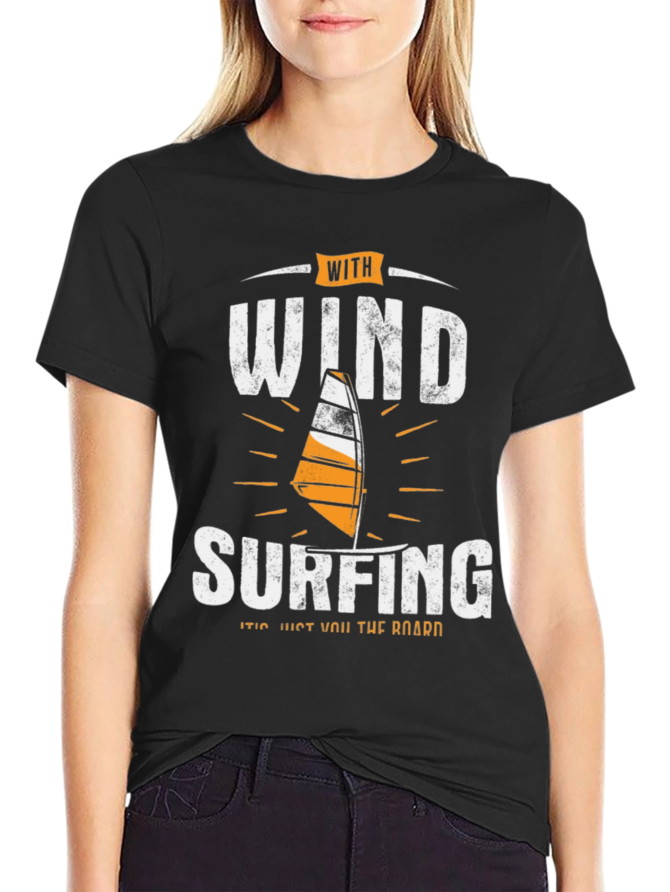 With Wind Surfing Mens Black T-Shirt