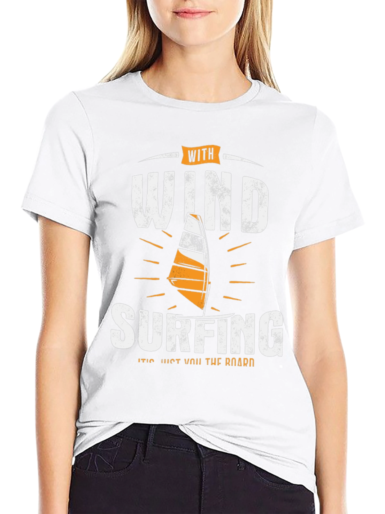 With Wind Surfing Mens Black T-Shirt