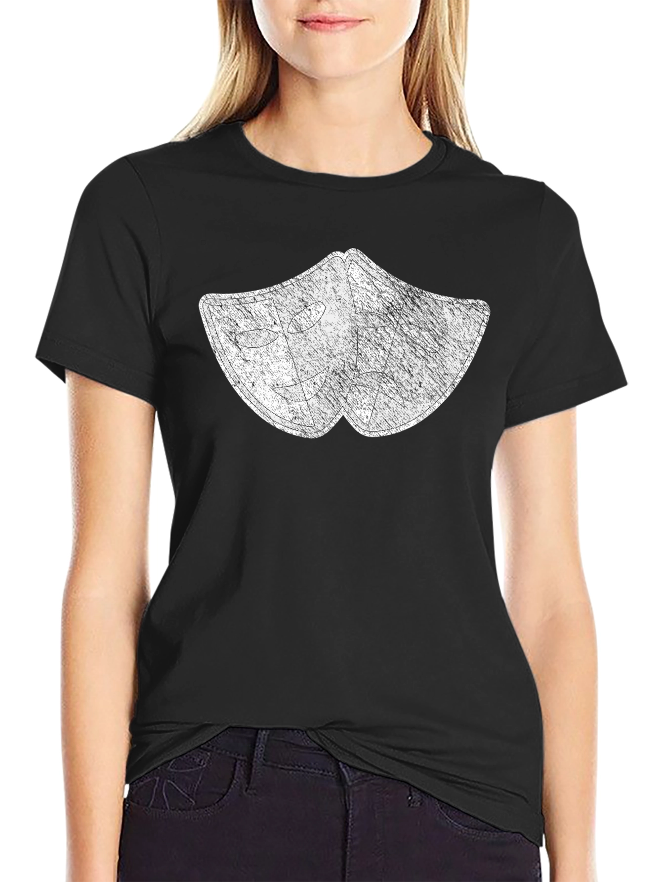 Distressed Drama Masks Graphic Tee - Black