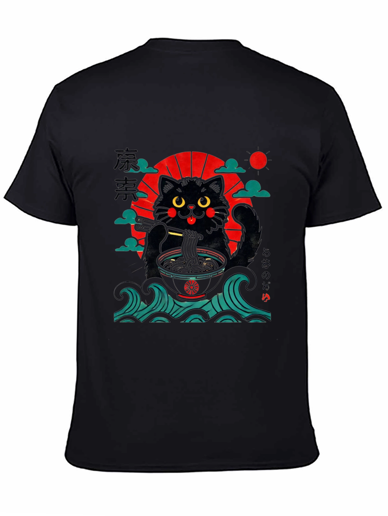 Ramen Cat T-Shirt - Japanese Style Black Tee
