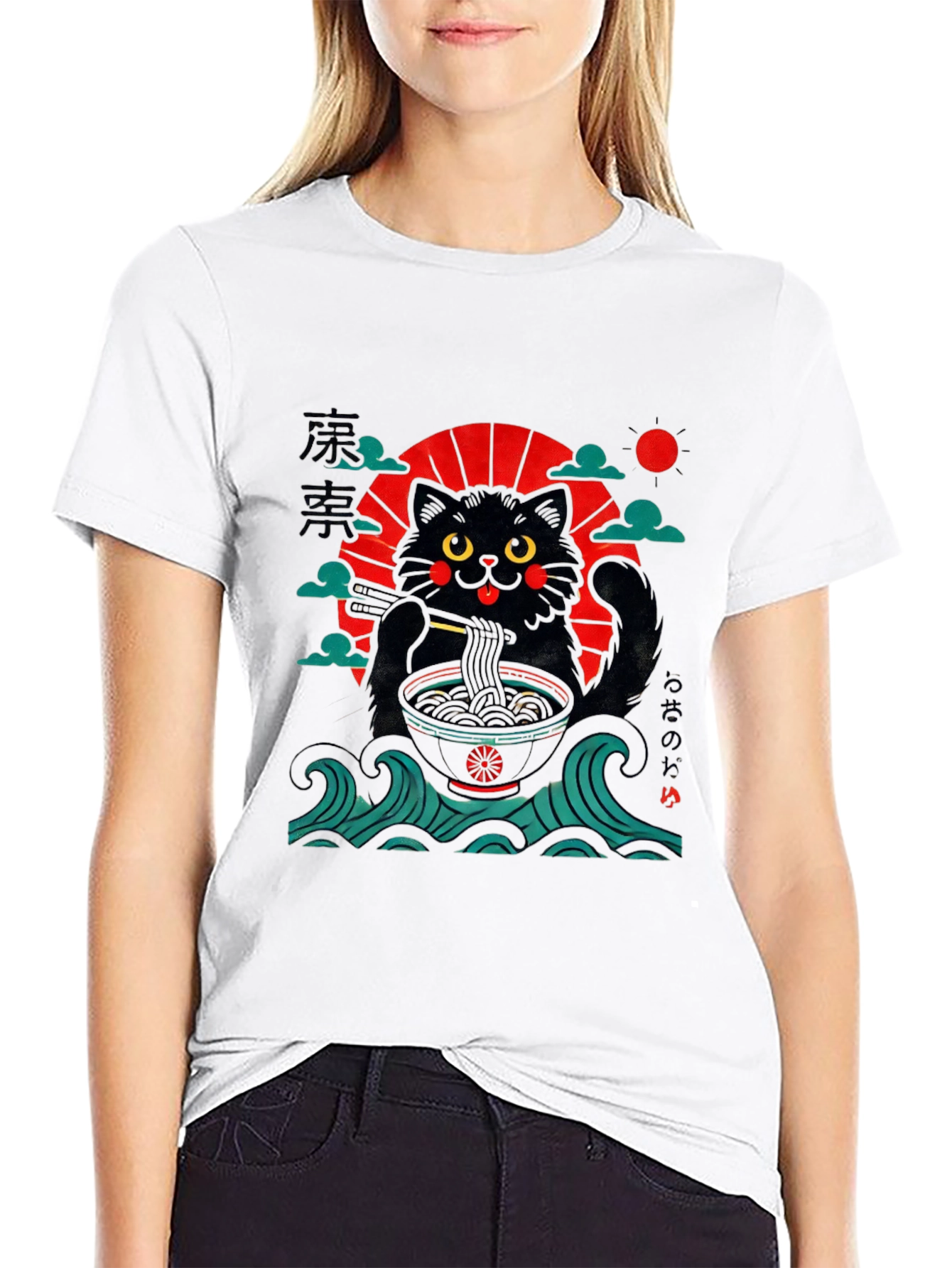 Ramen Cat T-Shirt - Japanese Style Black Tee