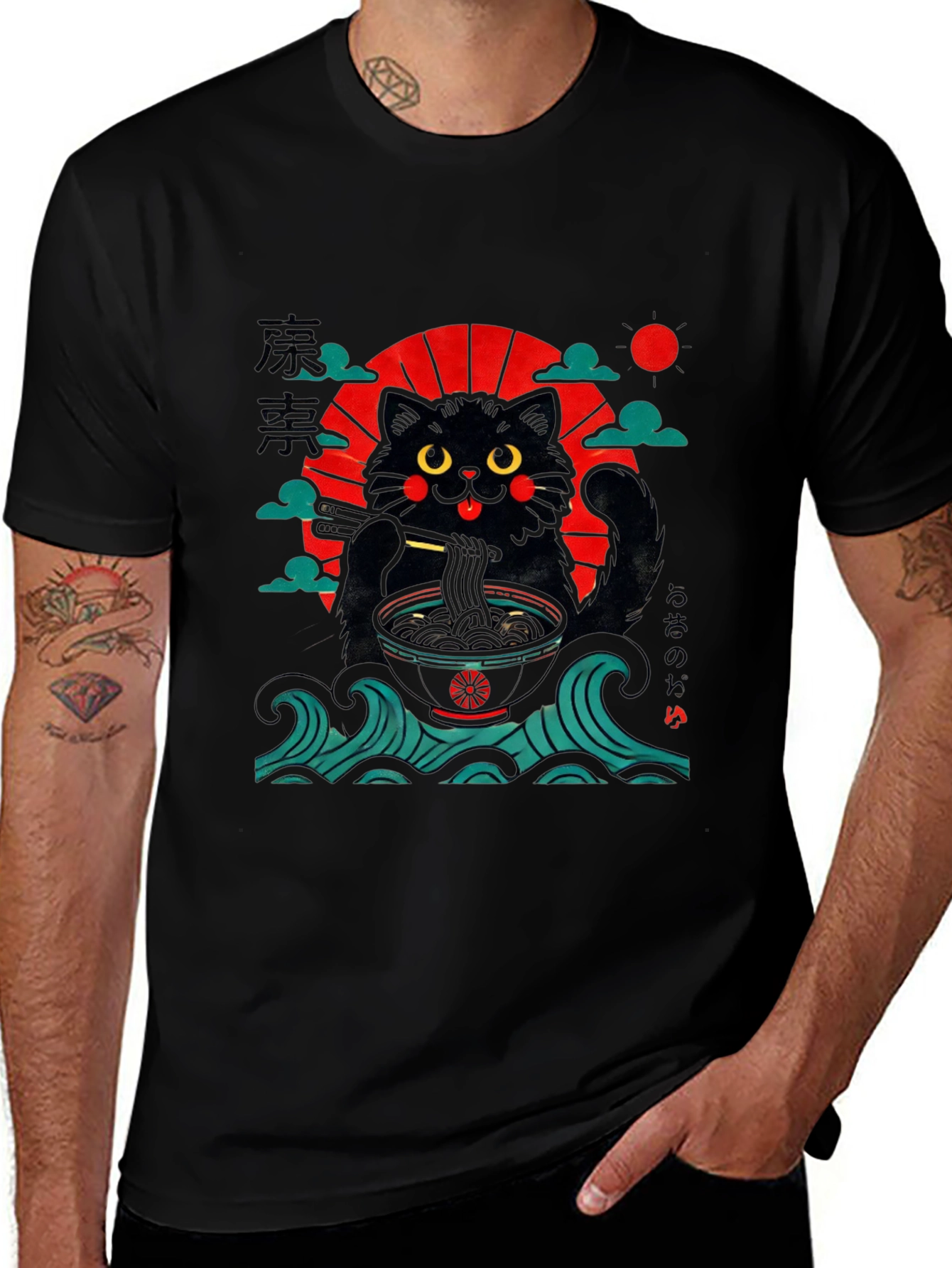 Ramen Cat T-Shirt - Japanese Style Black Tee