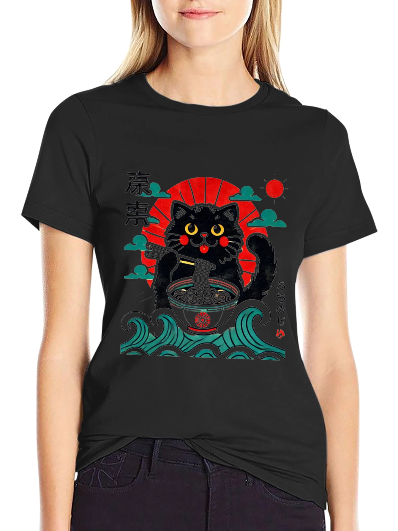 Ramen Cat T-Shirt - Japanese Style Black Tee