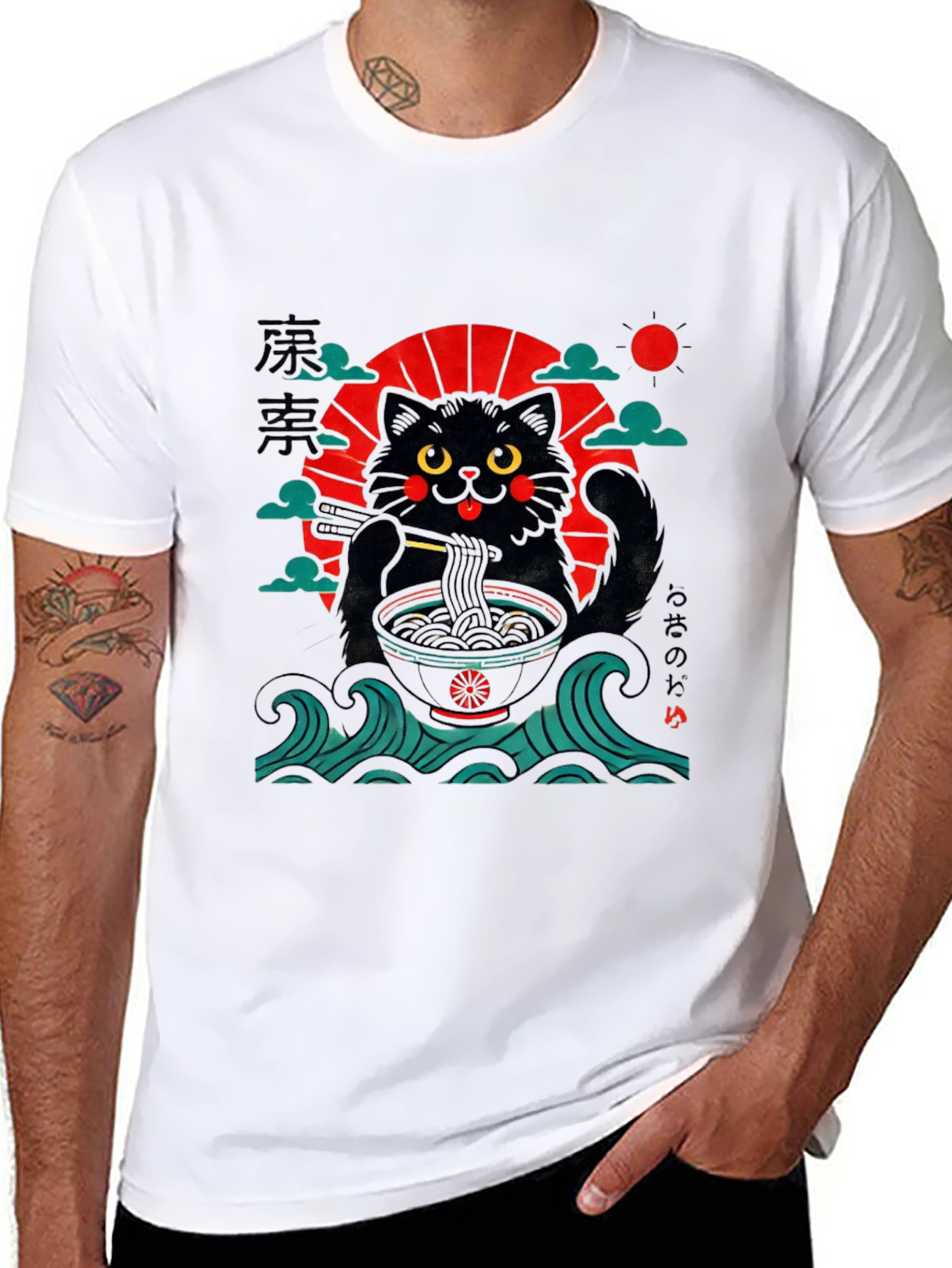 Ramen Cat T-Shirt - Japanese Style Black Tee