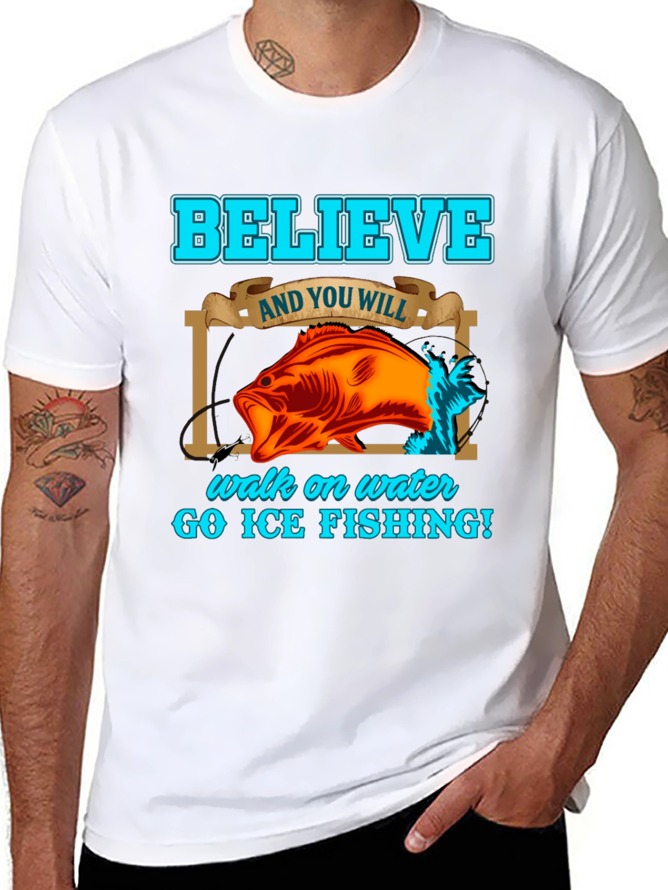 Believe Ice Fishing Graphic T-Shirt